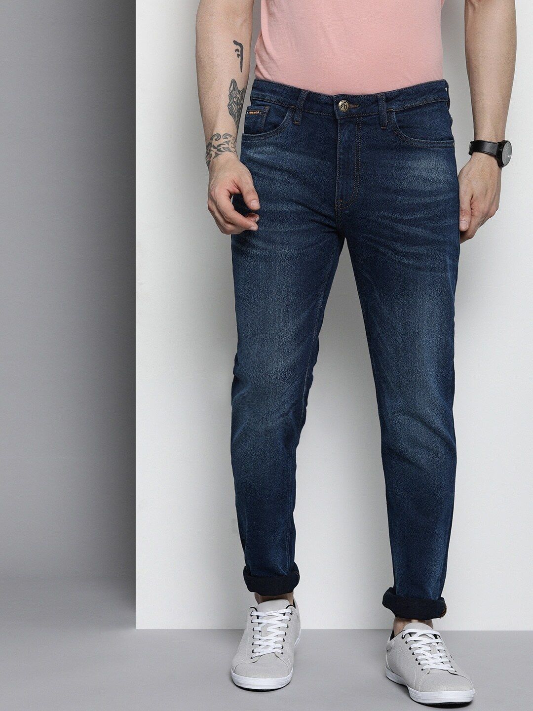 the indian garage co. Men Slim Mid Rise Blue Jeans-picture-13