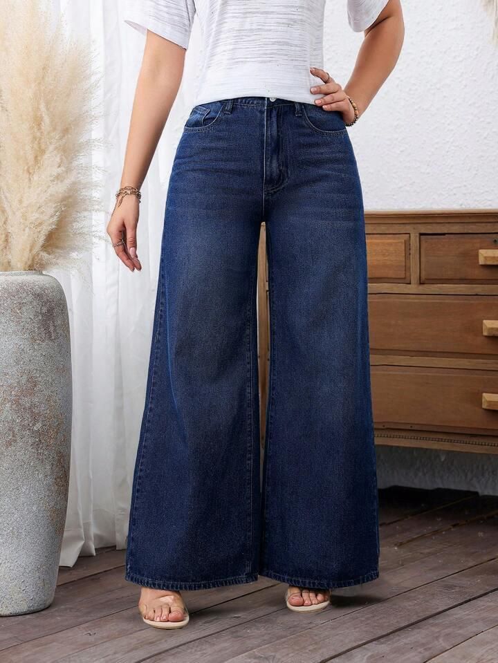 Women Baggy Fit High Rise Dark Blue Jeans-image-22