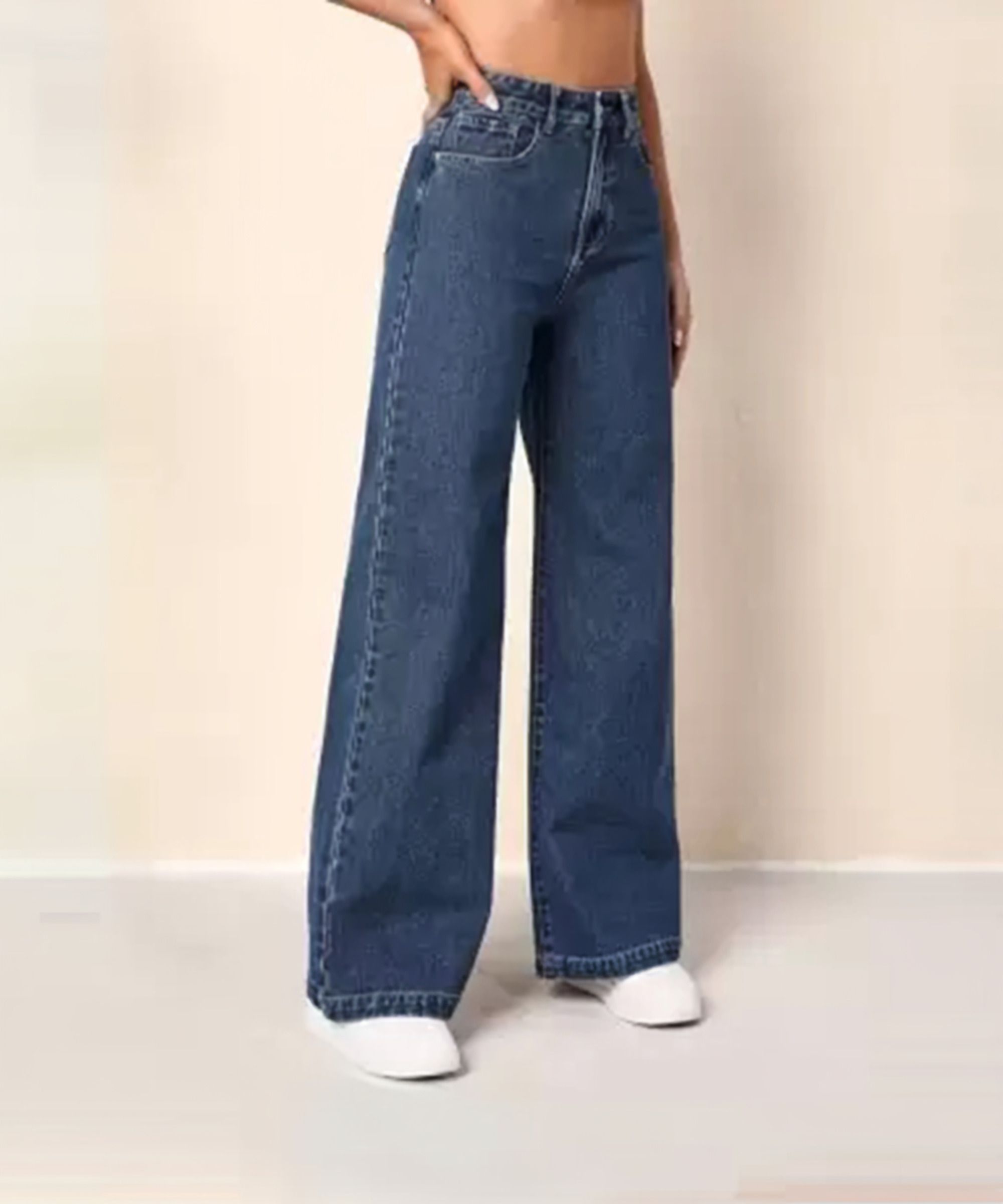 metronaut Women Loose Fit Mid Rise Dark Blue Jeans-picture-26