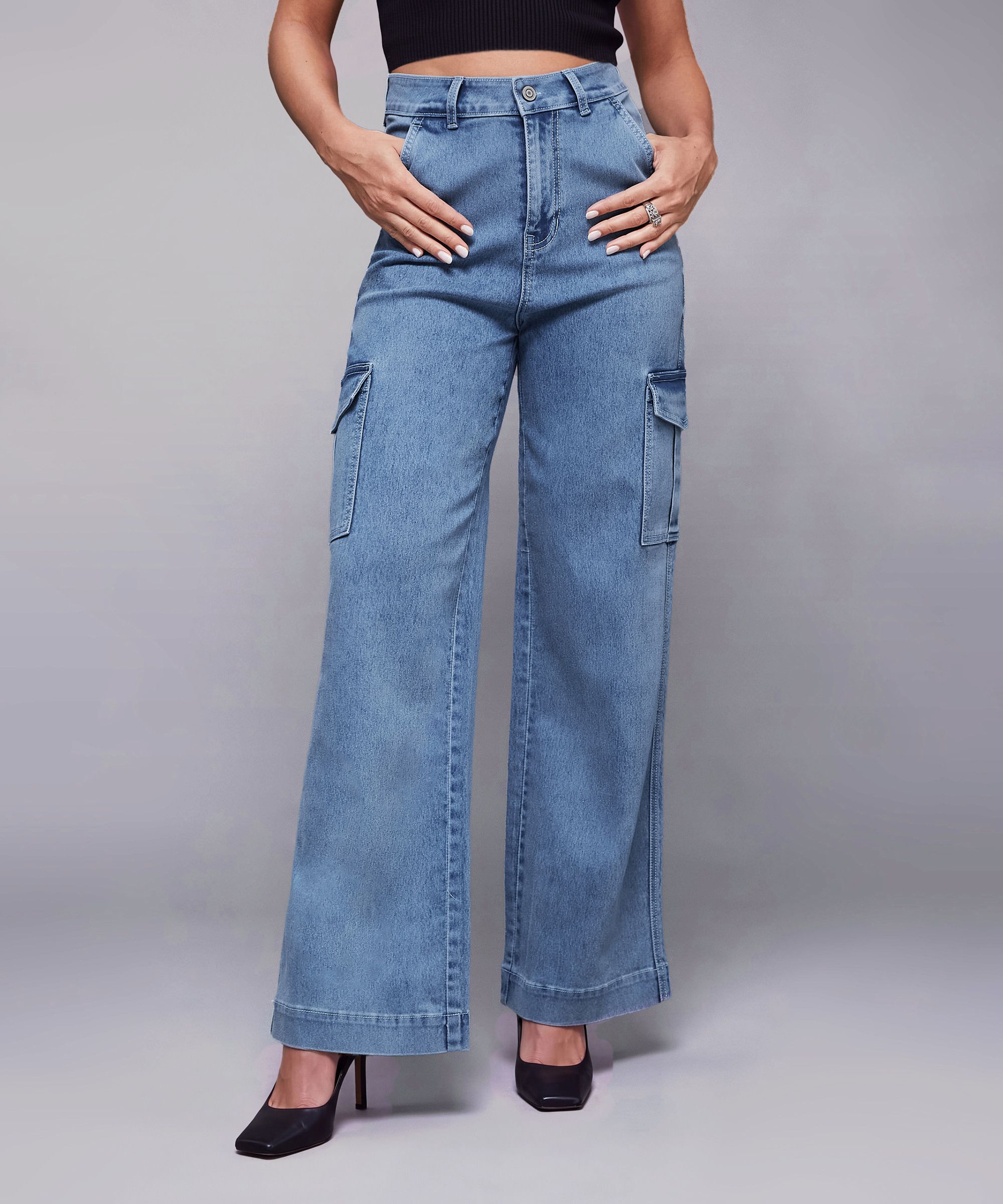 miss chase Women Wide Leg High Rise Blue Jeans-picture-12