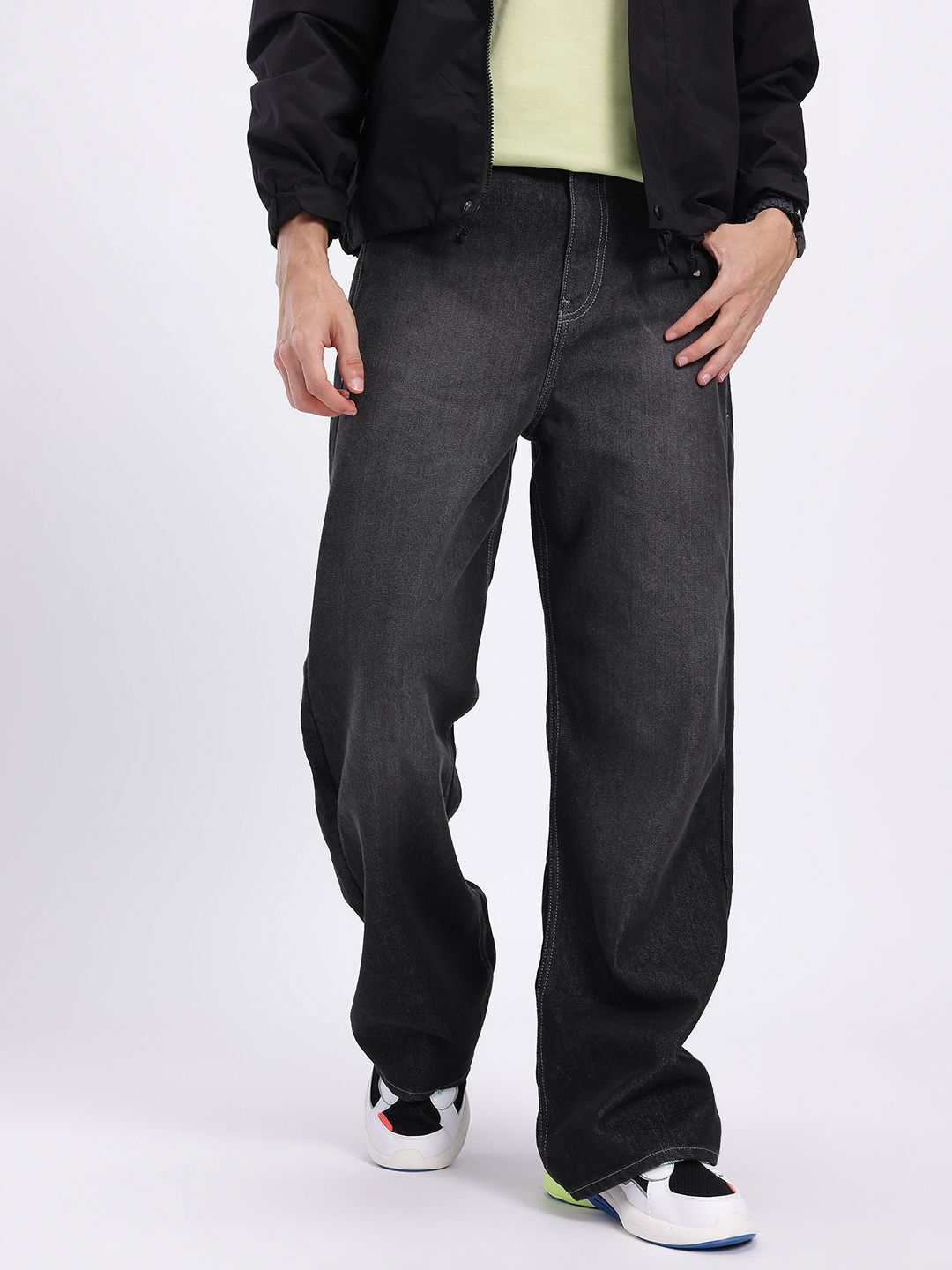 glitchez Men Straight Fit Mid Rise Black Jeans-picture-11