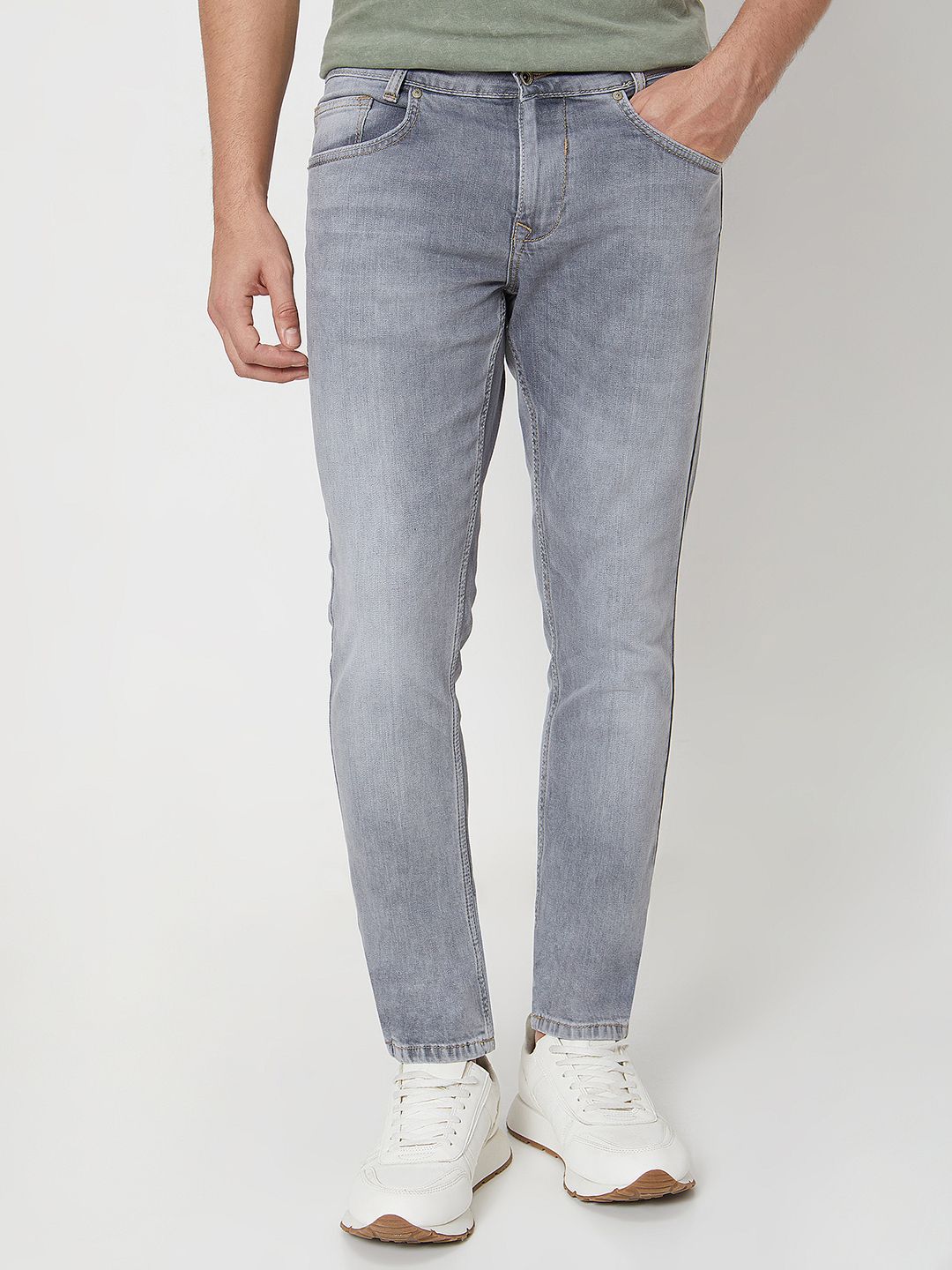 mufti Men Skinny Mid Rise Grey Jeans-picture-45