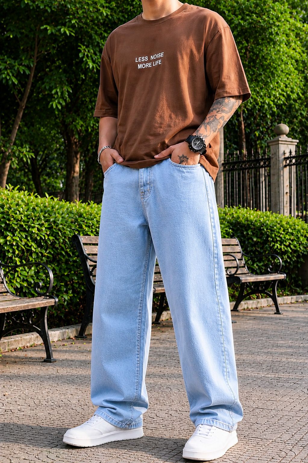 Men Straight Fit Mid Rise Light Blue Jeans-image-32