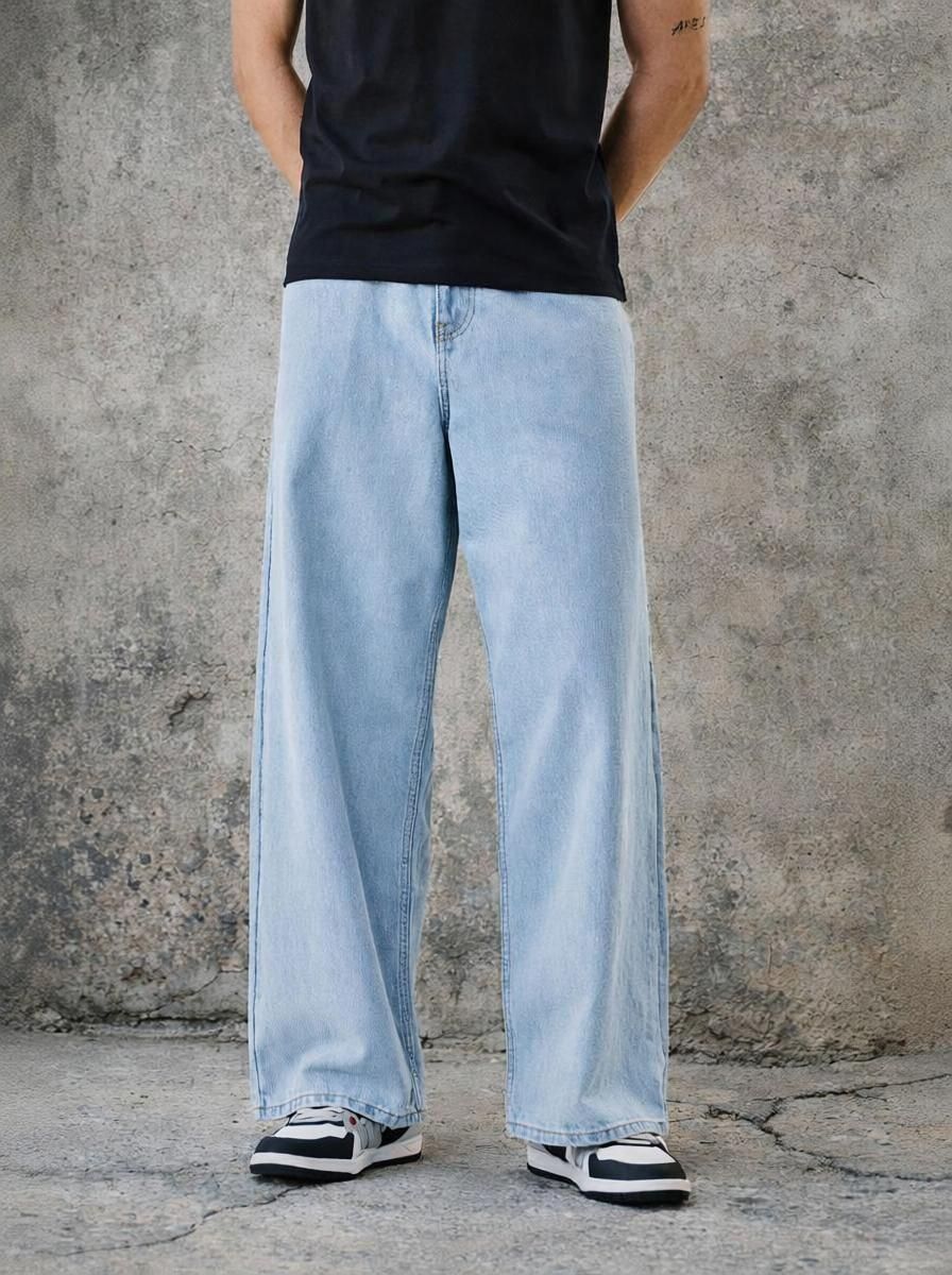Men Loose Fit Mid Rise Light Blue Jeans-image-14