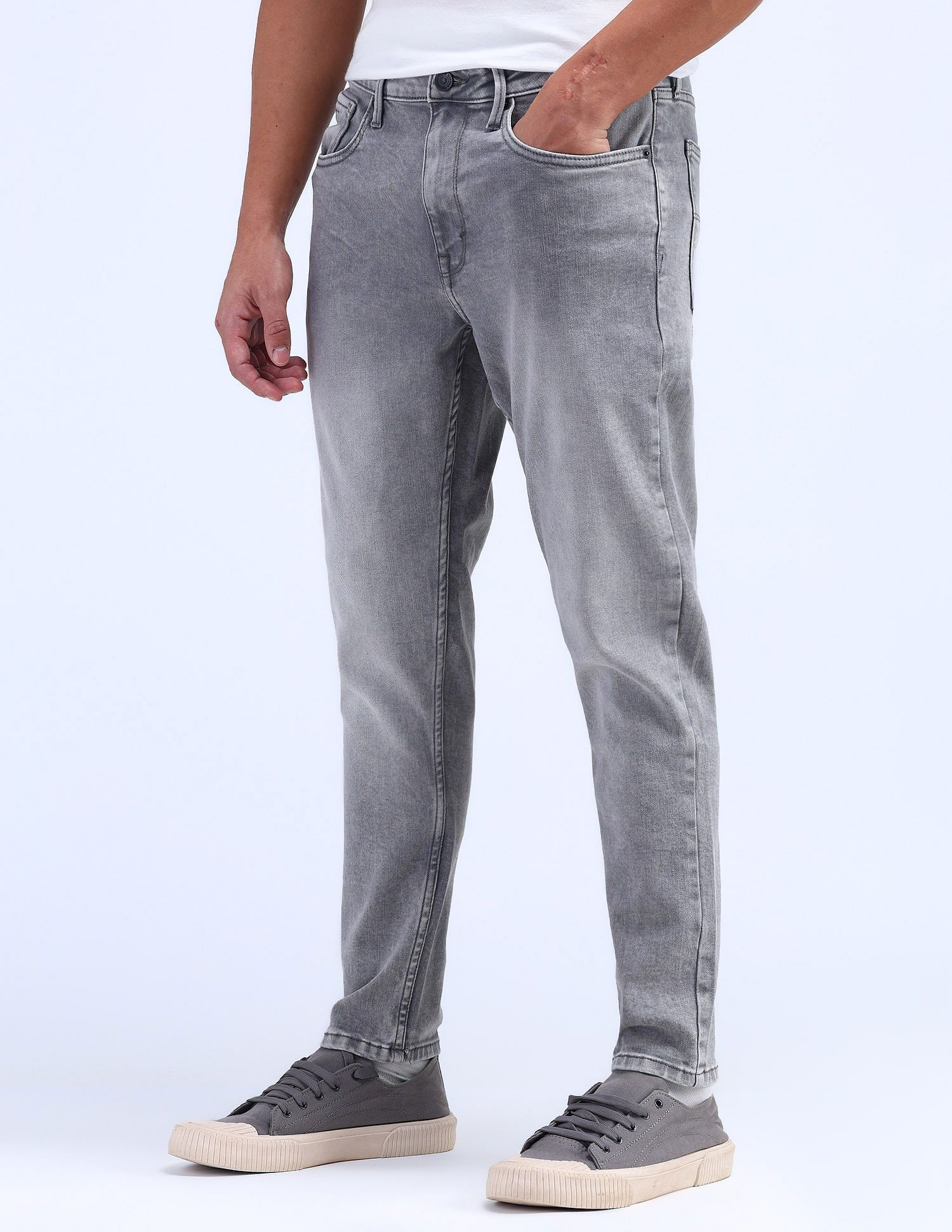 Men Tapered Fit Low Rise Grey Jeans-image-37