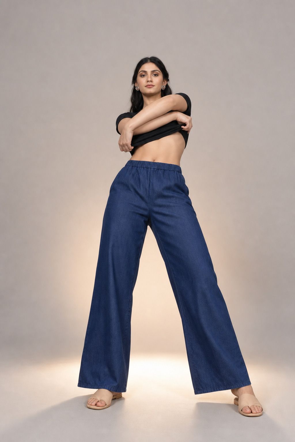 Women Wide Leg High Rise Multicolor, Blue Jeans-image-32