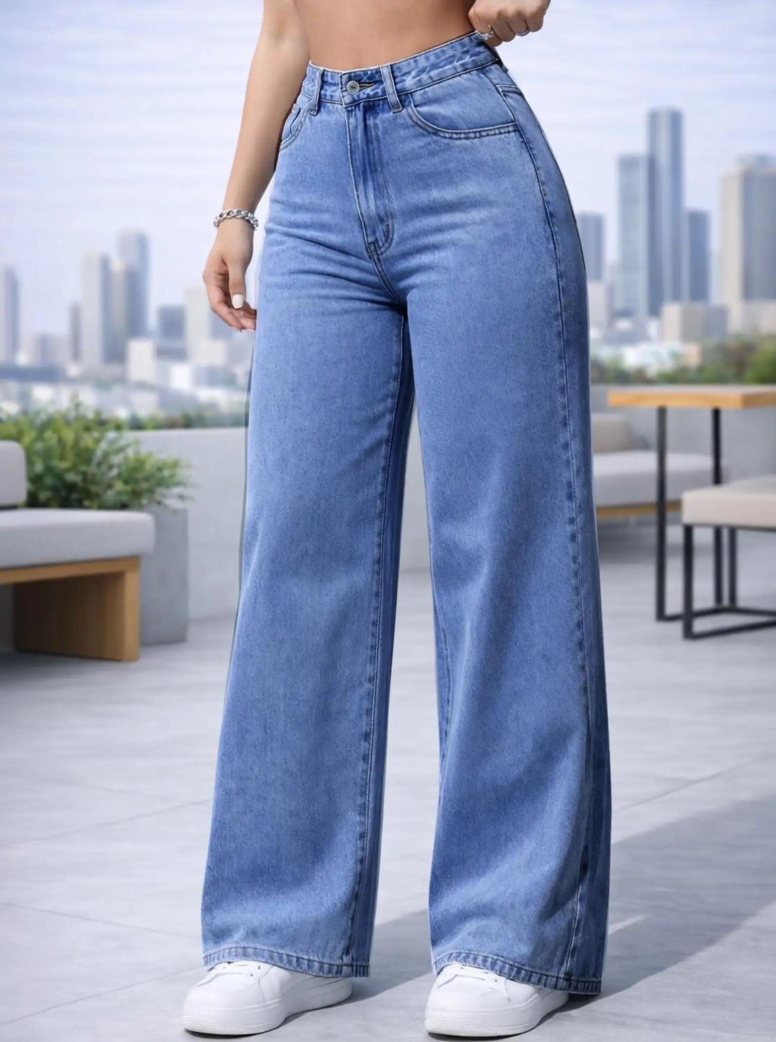 mast & harbour Women Wide Leg High Rise Blue Jeans-picture-26