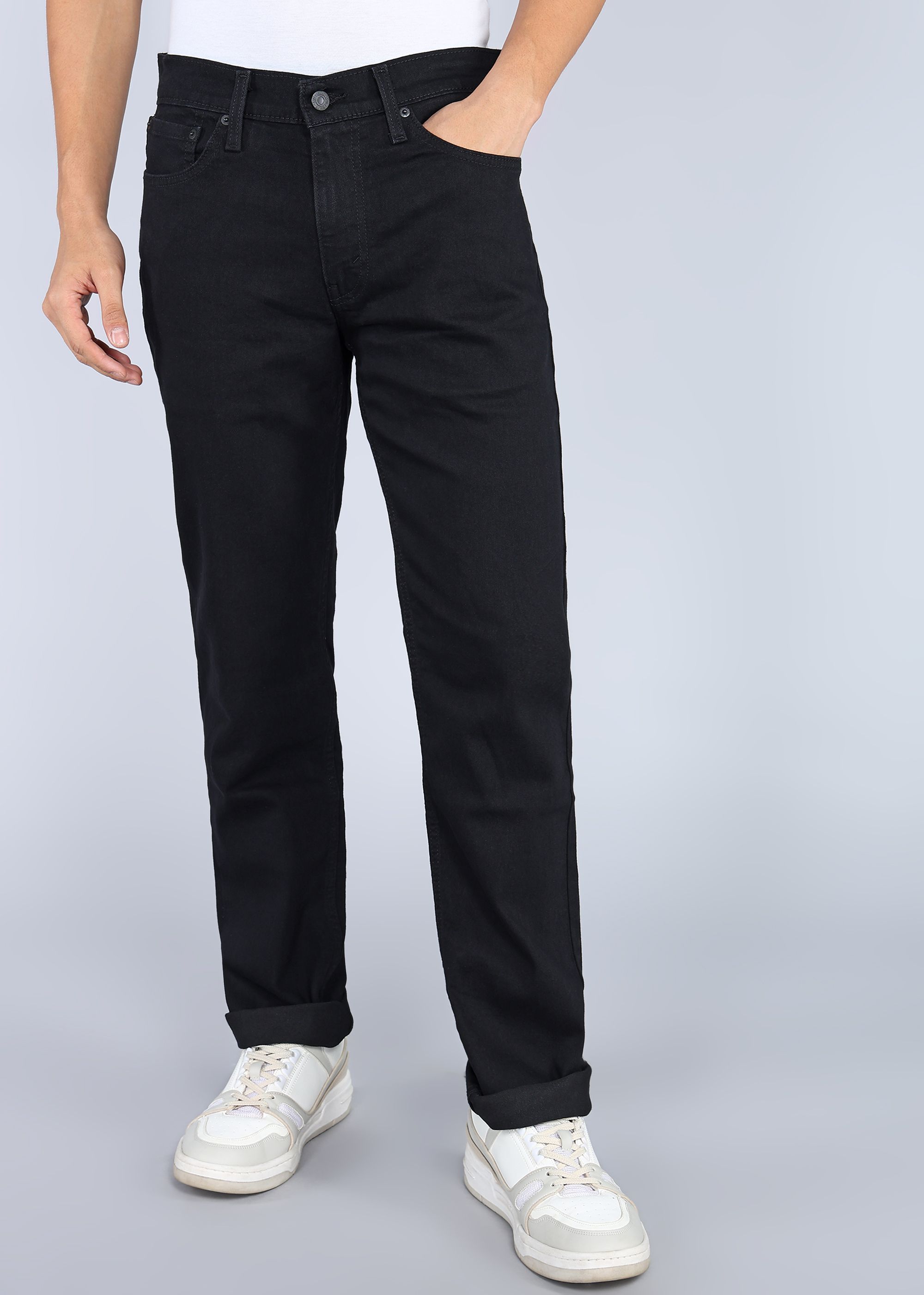 Men Slim Mid Rise Black Jeans-image-20