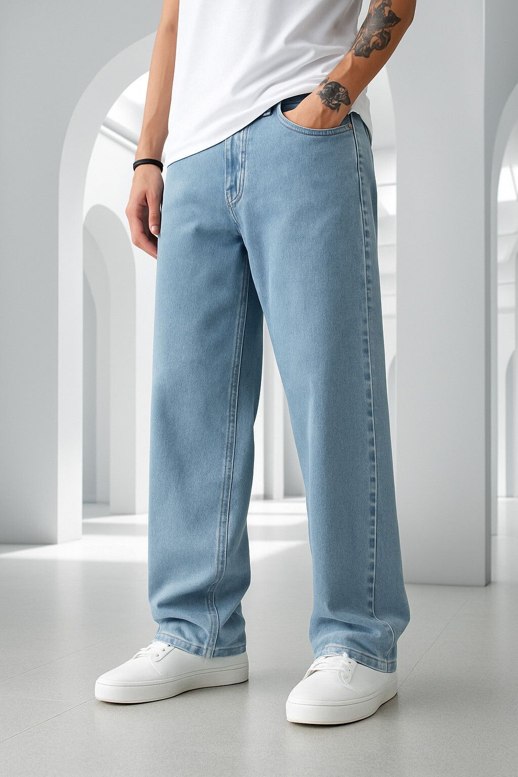 zaysh Men Loose Fit Mid Rise Light Blue Jeans-picture-24