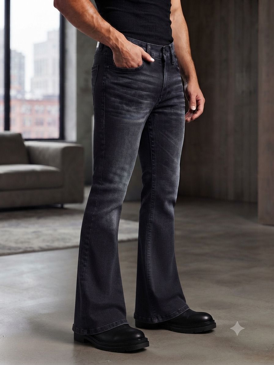 apj garments Men Boot-Leg Mid Rise Grey Jeans-picture-21