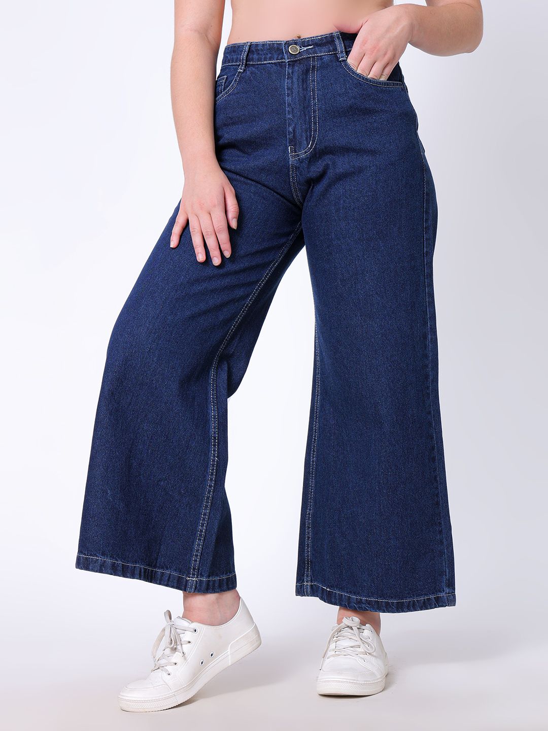 3butterflies Women Flared High Rise Dark Blue Jeans-picture-19