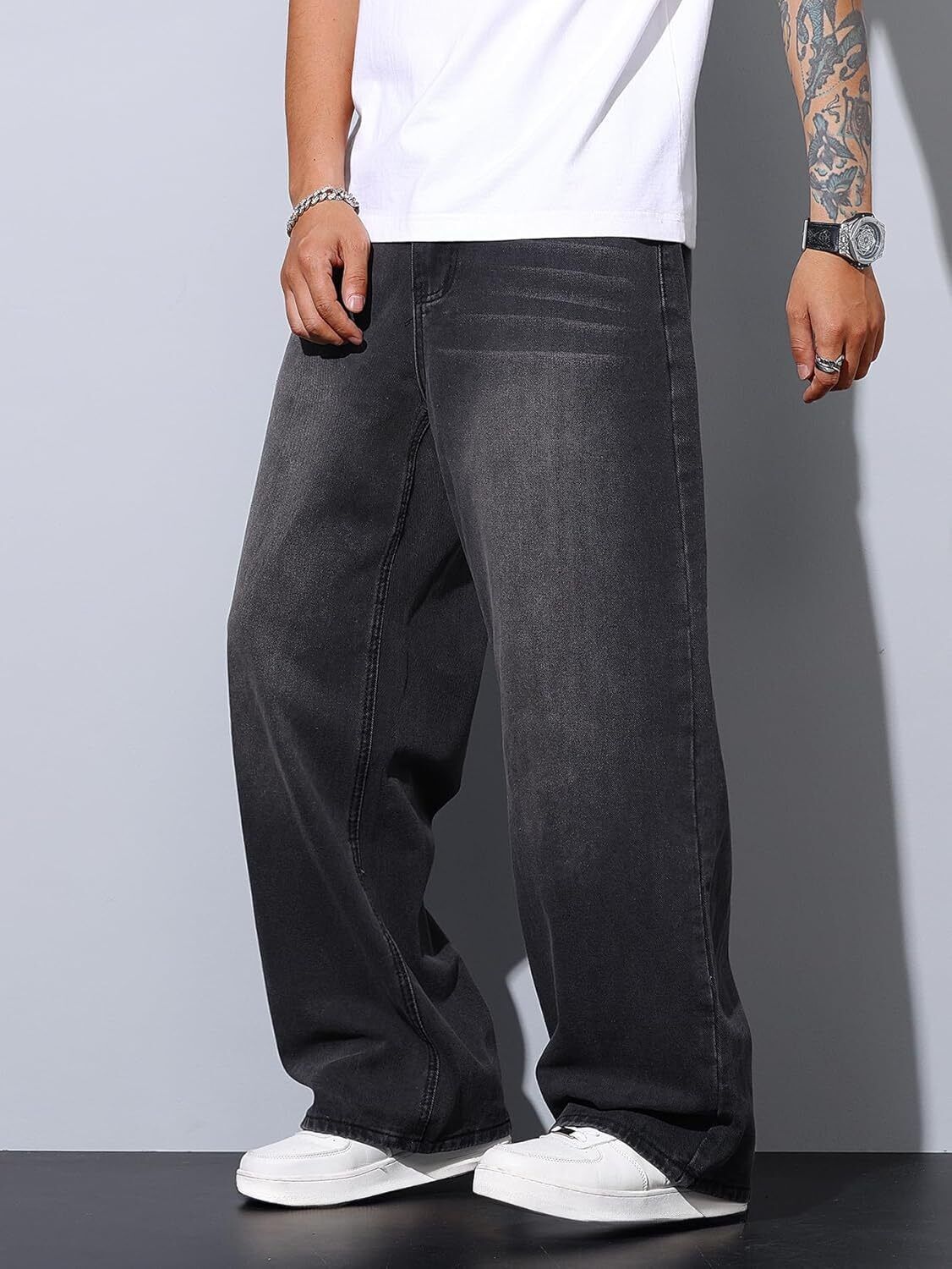 lagline Men Baggy Fit Mid Rise Black Jeans-picture-24
