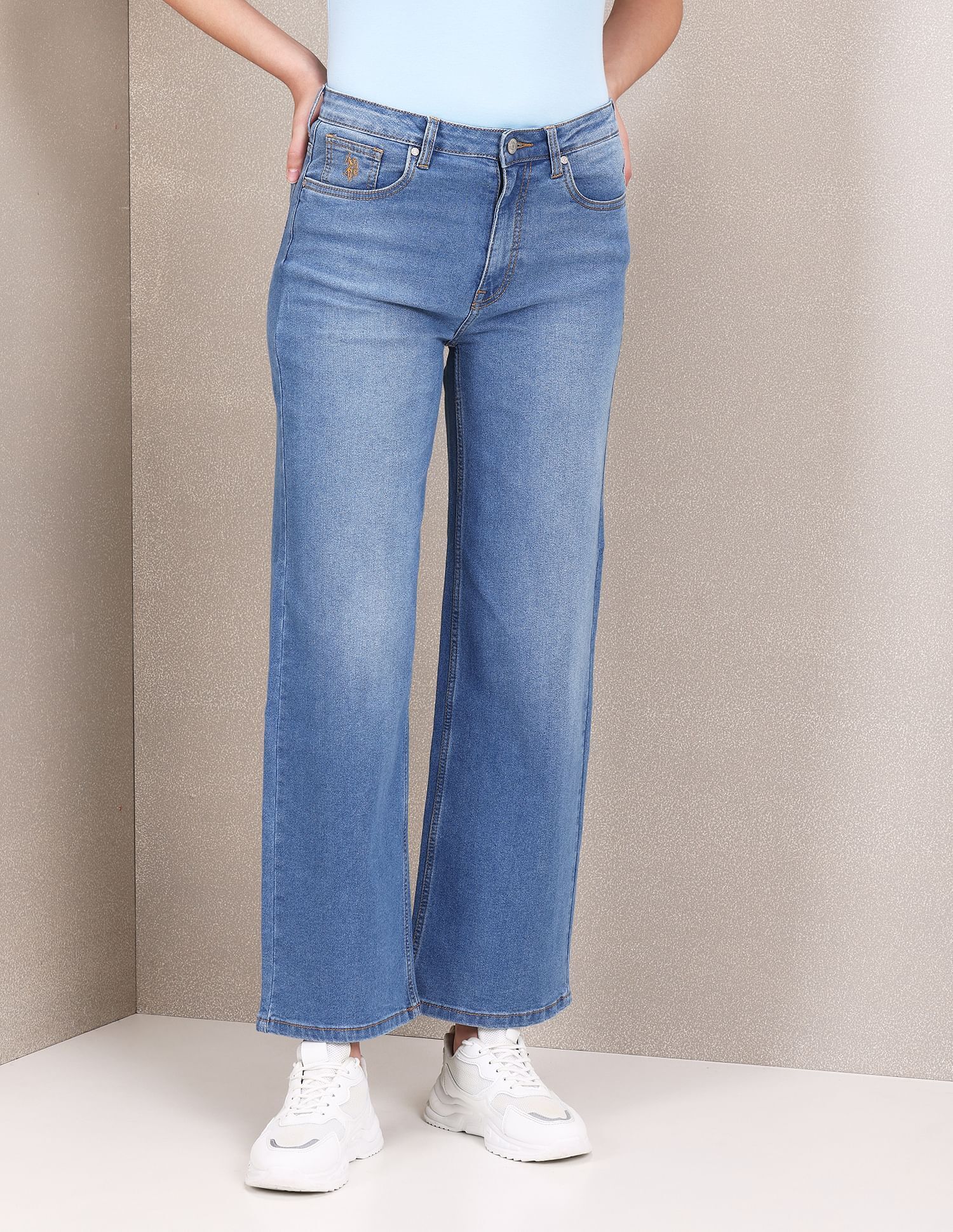 u.s. polo assn. Women Flared Mid Rise Light Blue Jeans-picture-16