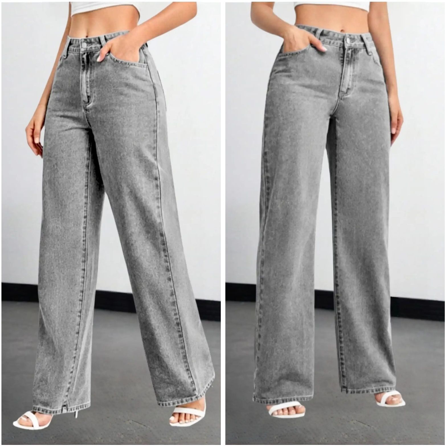 metronaut Women Wide Leg High Rise Grey Jeans-picture-27