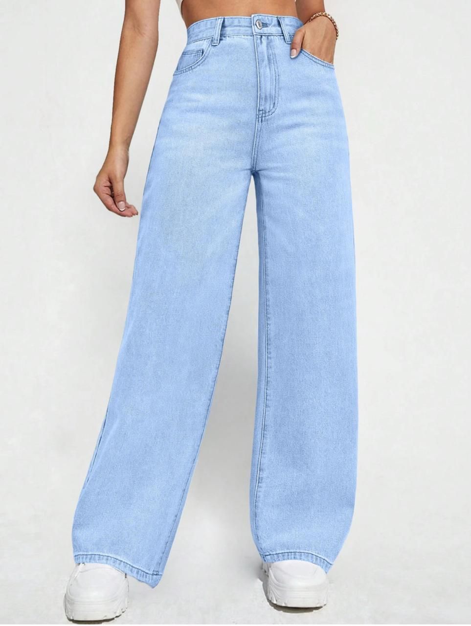Women Loose Fit Mid Rise Light Blue Jeans-image-14