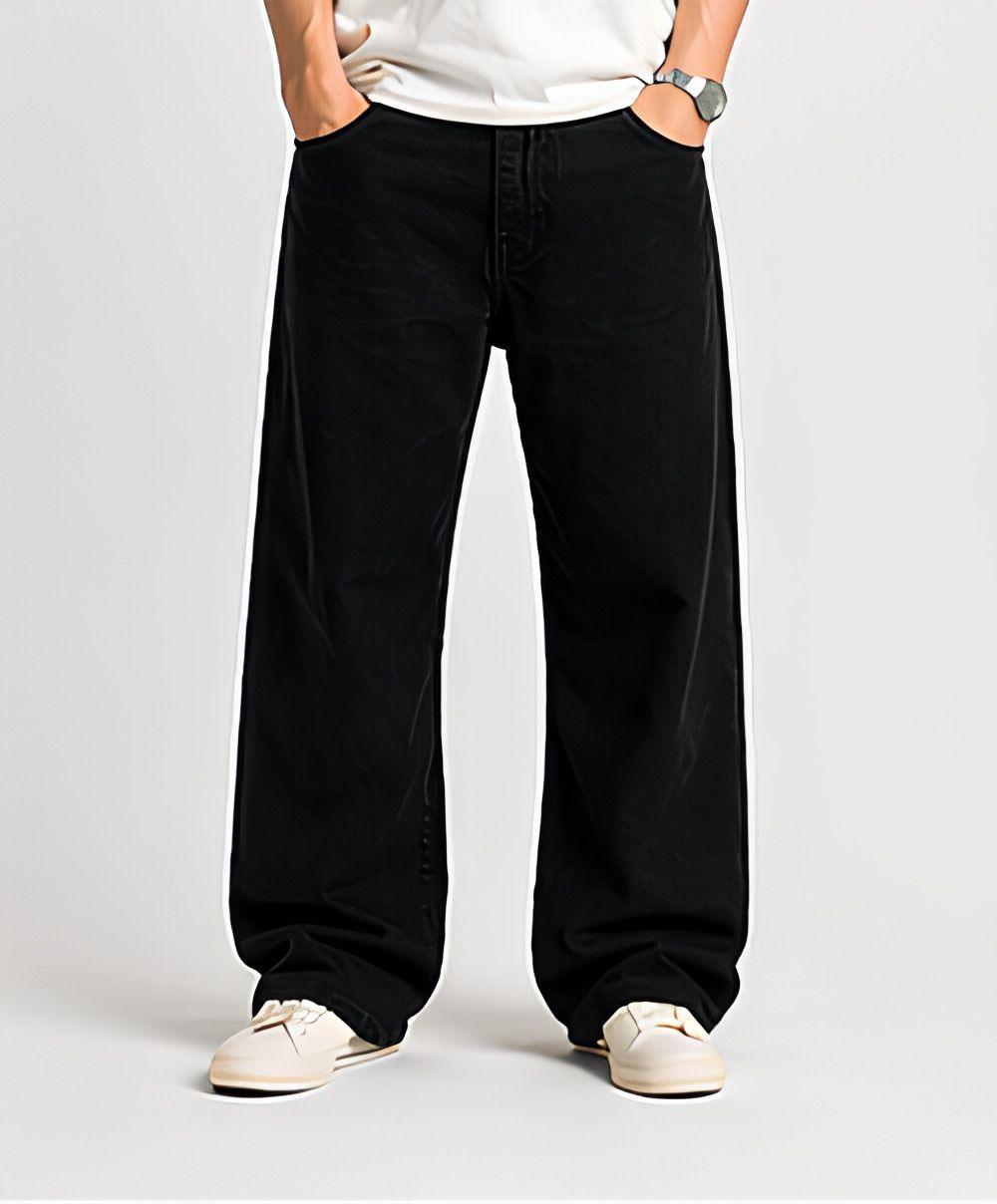 Men Baggy Fit Mid Rise Black Jeans-image-49