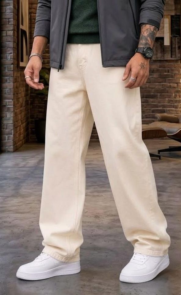 flaying Men Loose Fit Mid Rise Beige Jeans-picture-47