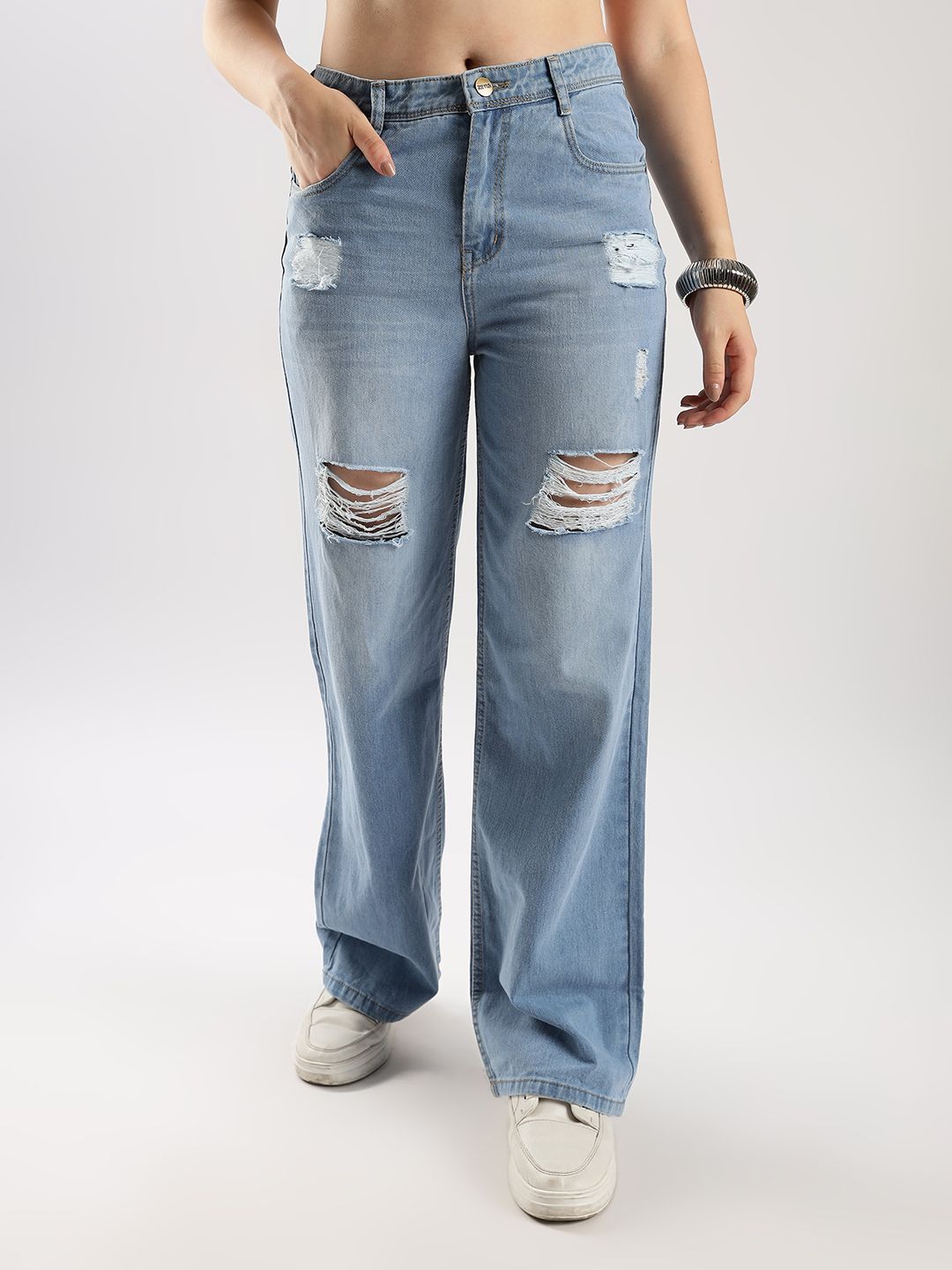 zayla Women Flared High Rise Light Blue Jeans-picture-15