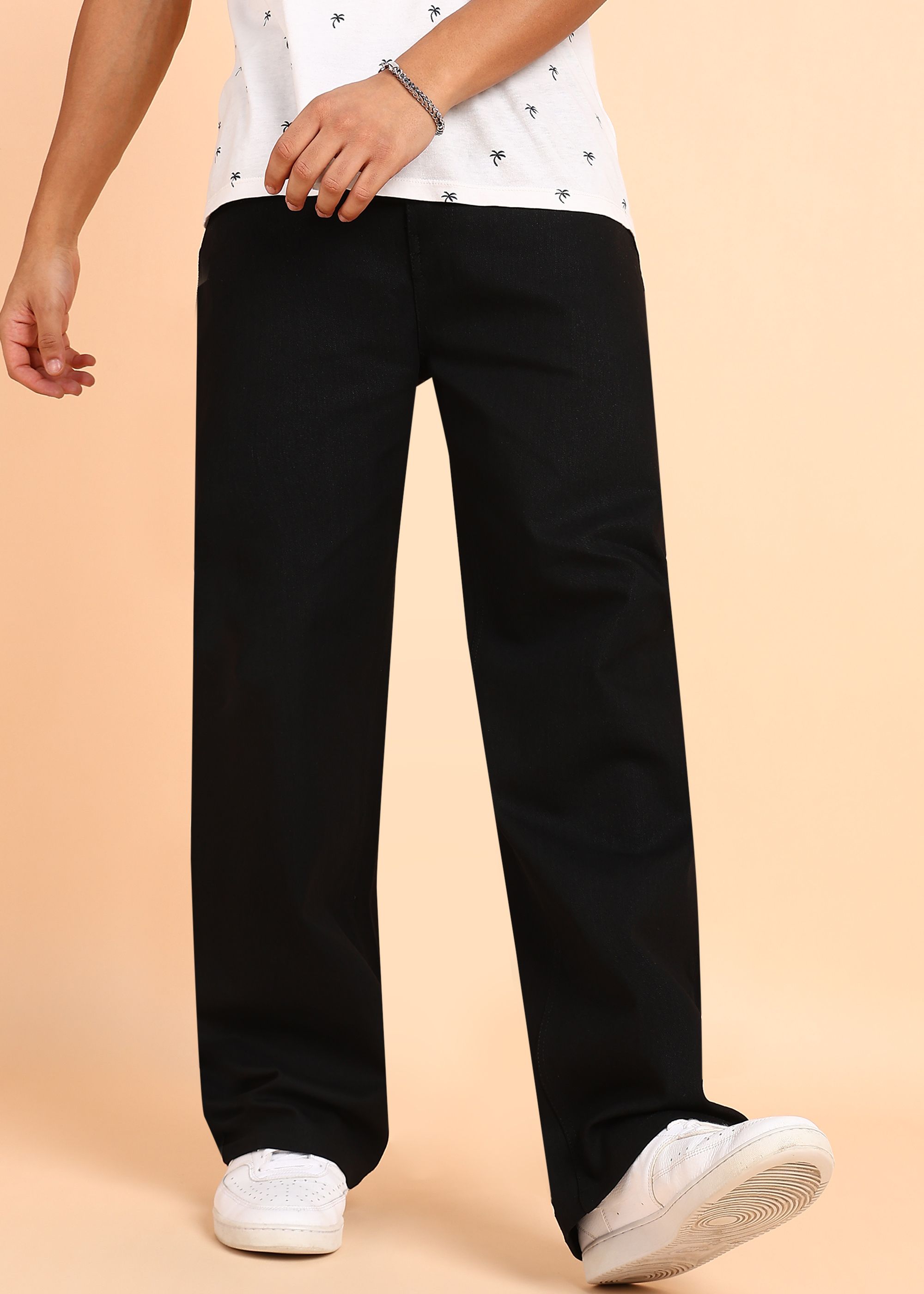 Men Straight Fit Mid Rise Black Jeans-image-48