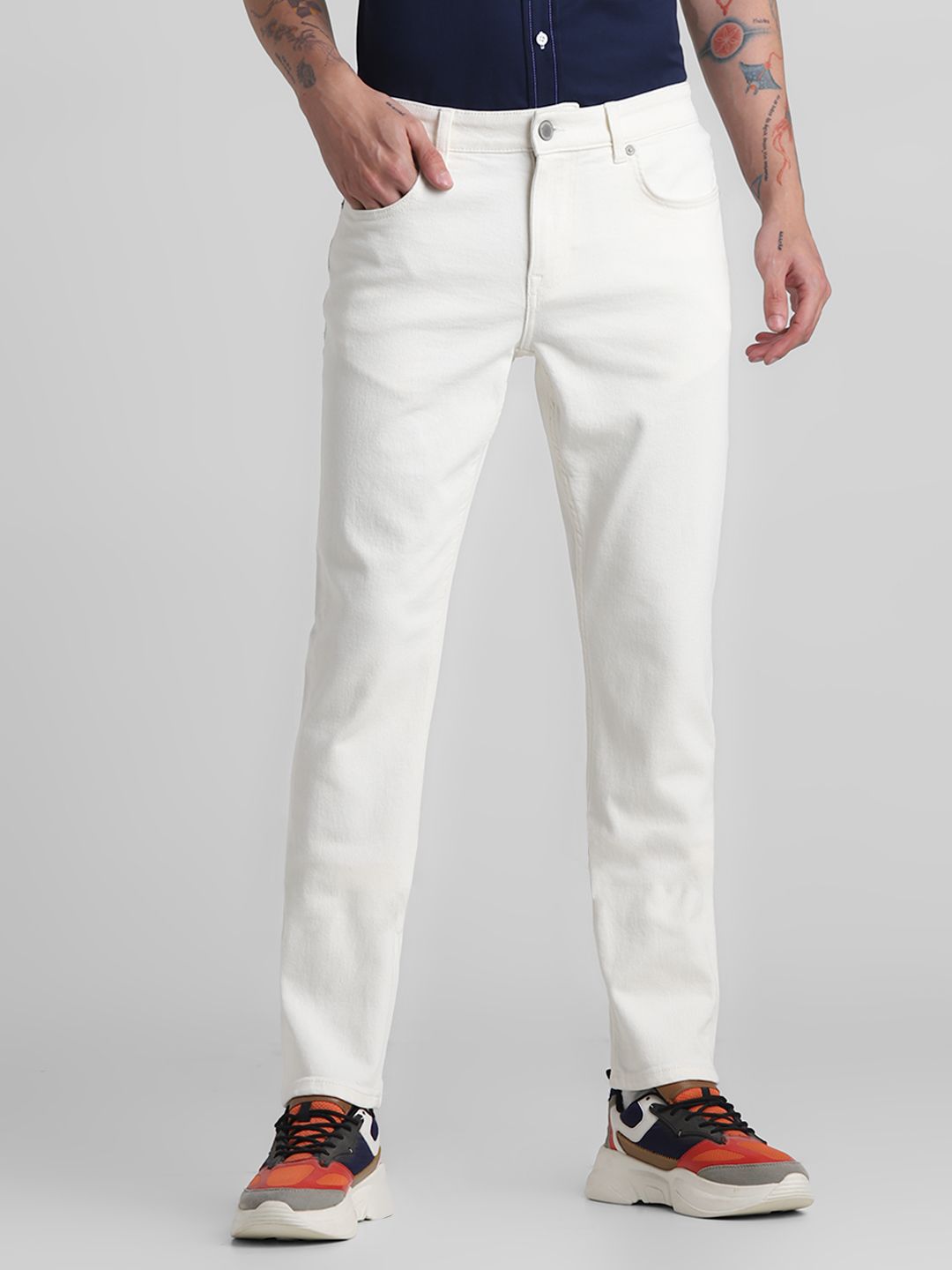 jack & jones Men Slim Mid Rise Beige, White Jeans-picture-12