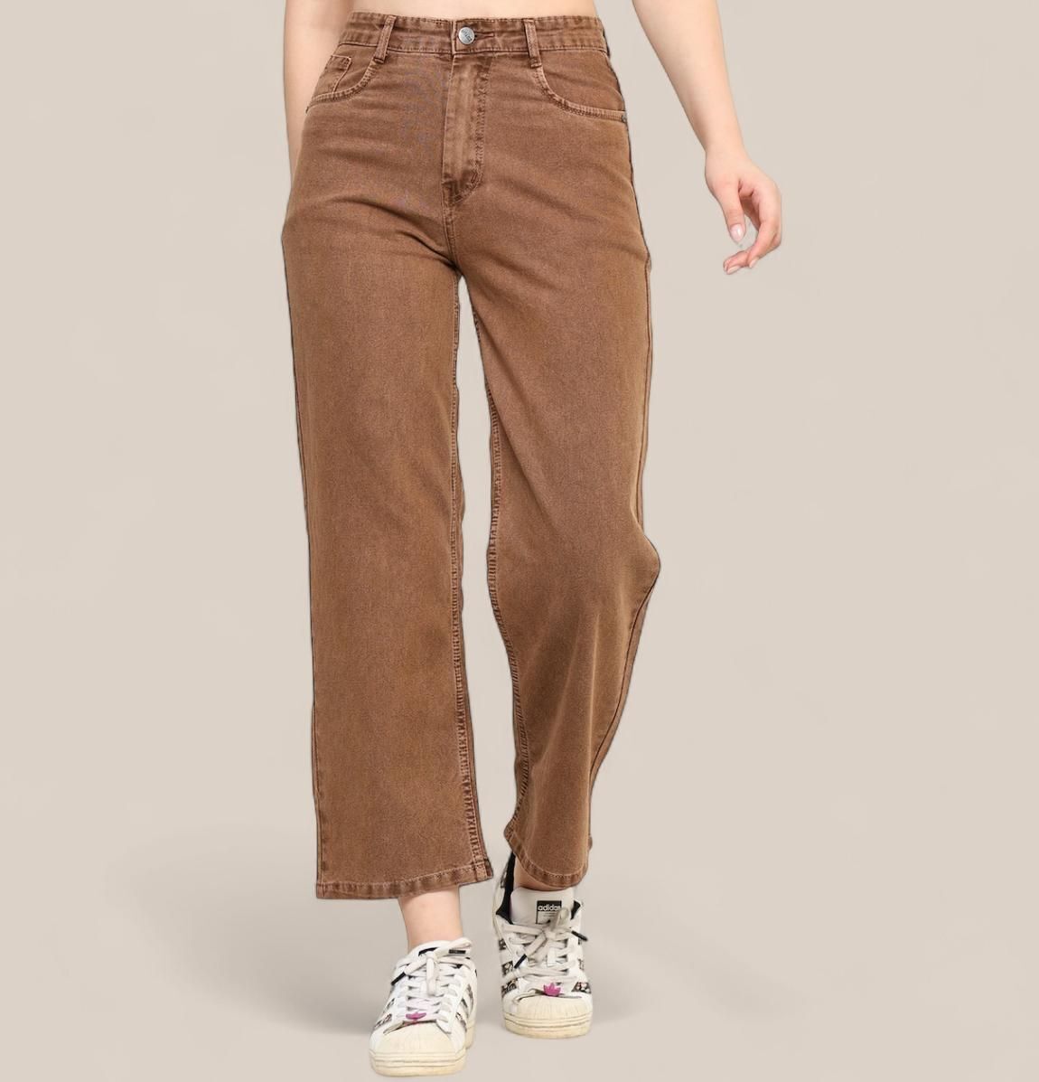 Women Relaxed Fit Mid Rise Brown Jeans-image-15