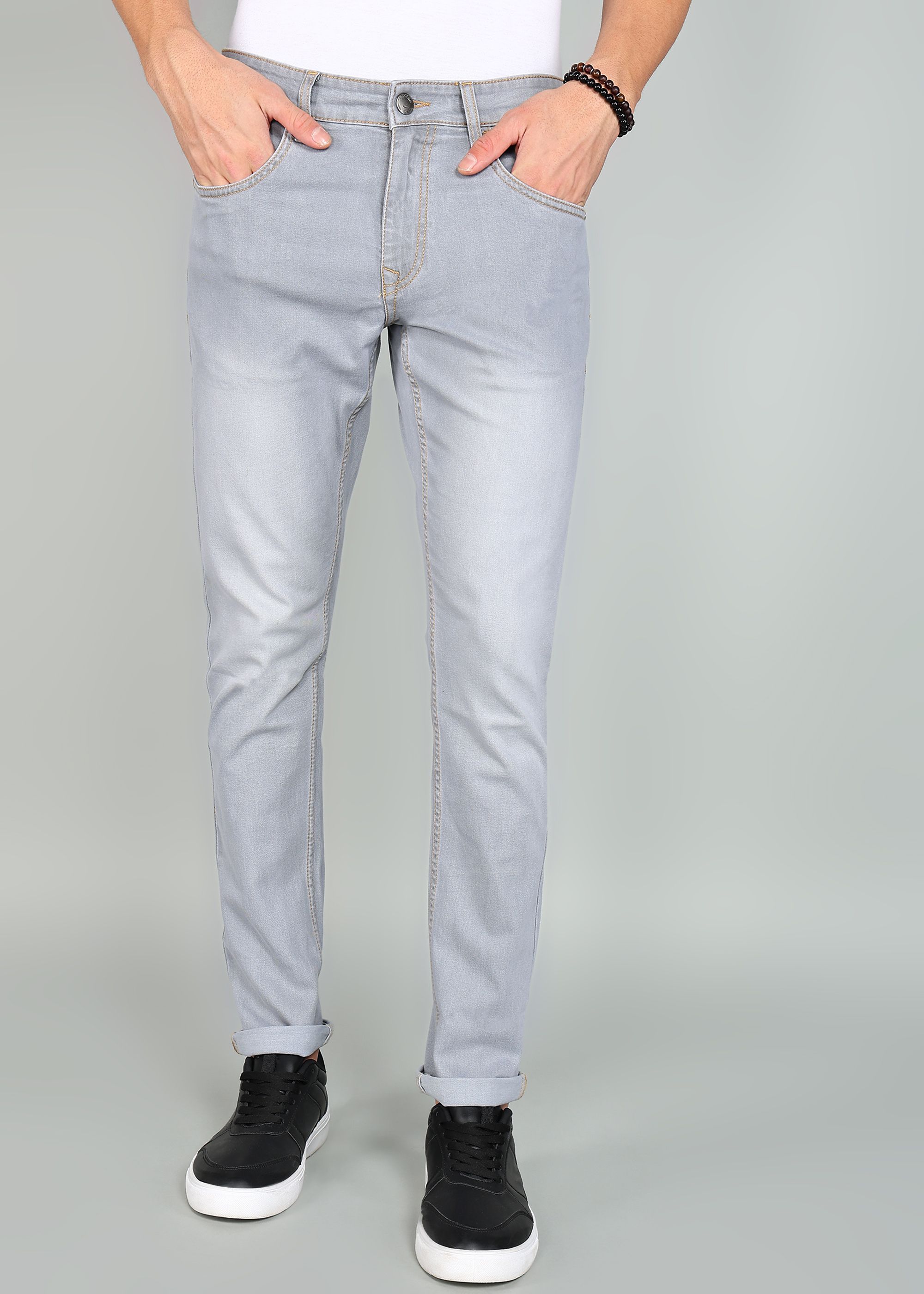 wrogn Men Slim Mid Rise Grey Jeans-picture-22