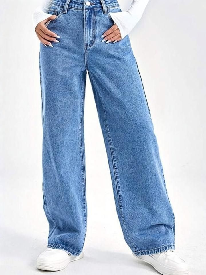 denim look Women Flared High Rise Light Blue Jeans-picture-28