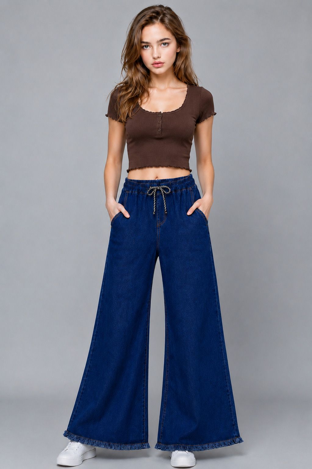 outfittime Women Flared Mid Rise Dark Blue Jeans-picture-3
