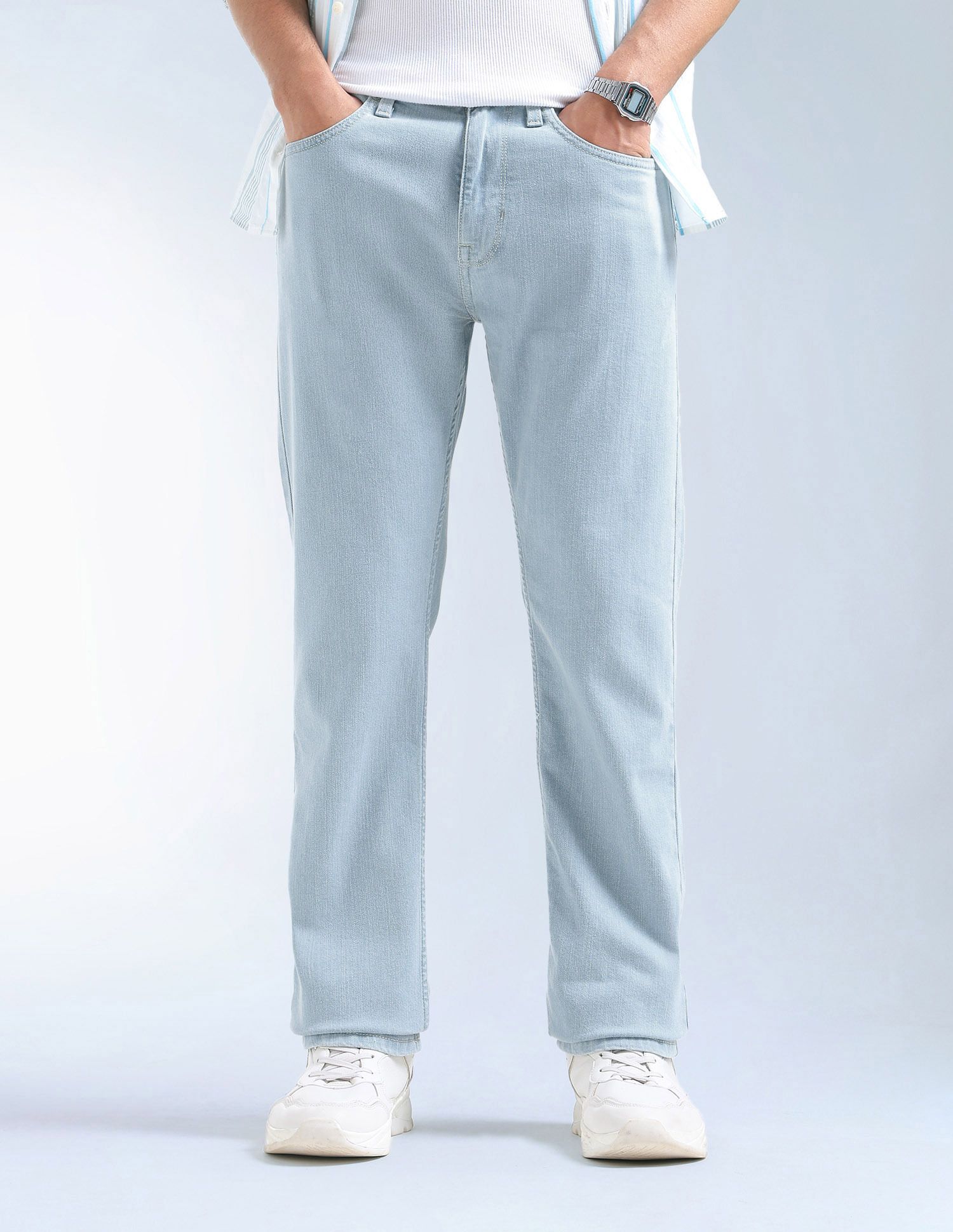 flying machine Men Straight Fit Mid Rise Blue Jeans-picture-13
