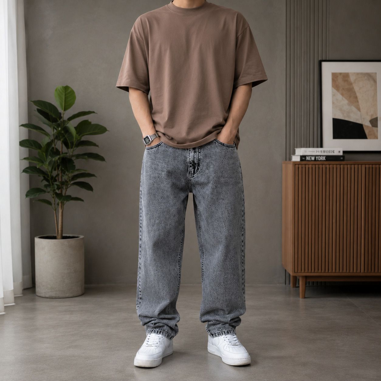 Men Straight Fit Mid Rise Grey Jeans-image-22