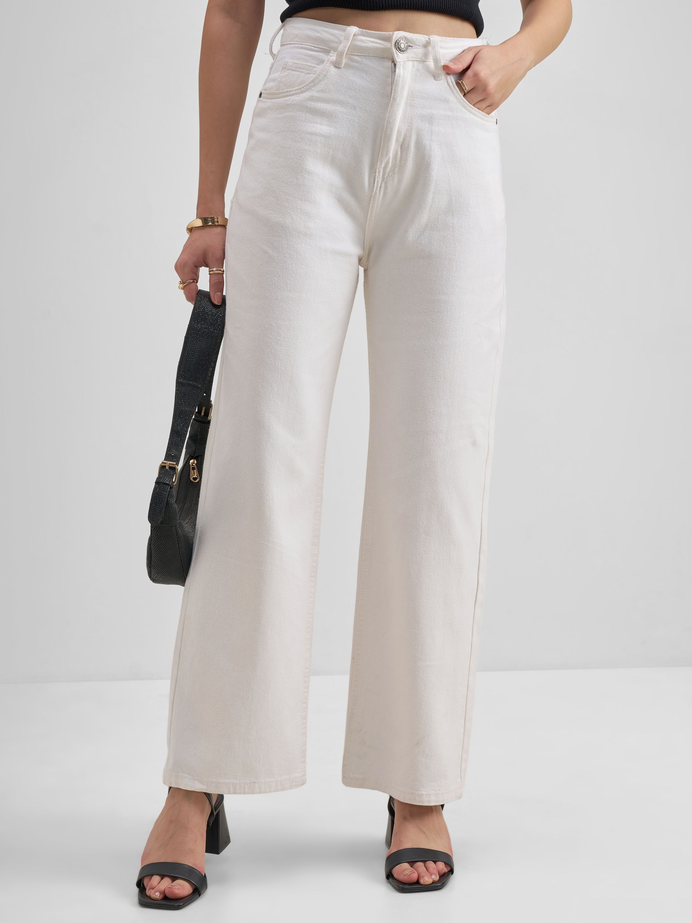 tokyo talkies Women Flared Mid Rise White Jeans-picture-28