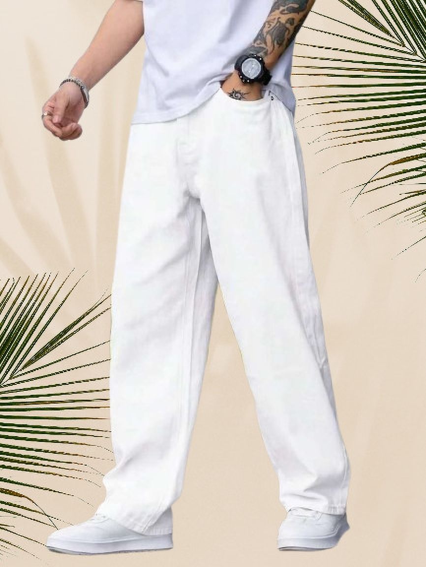 denim rush Men Loose Fit Mid Rise White Jeans-picture-45