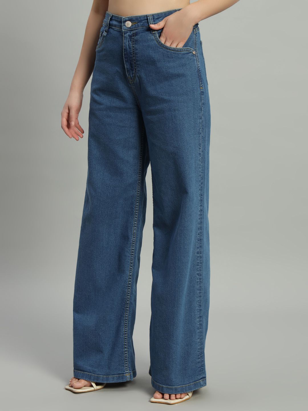 Women Flared High Rise Blue Jeans