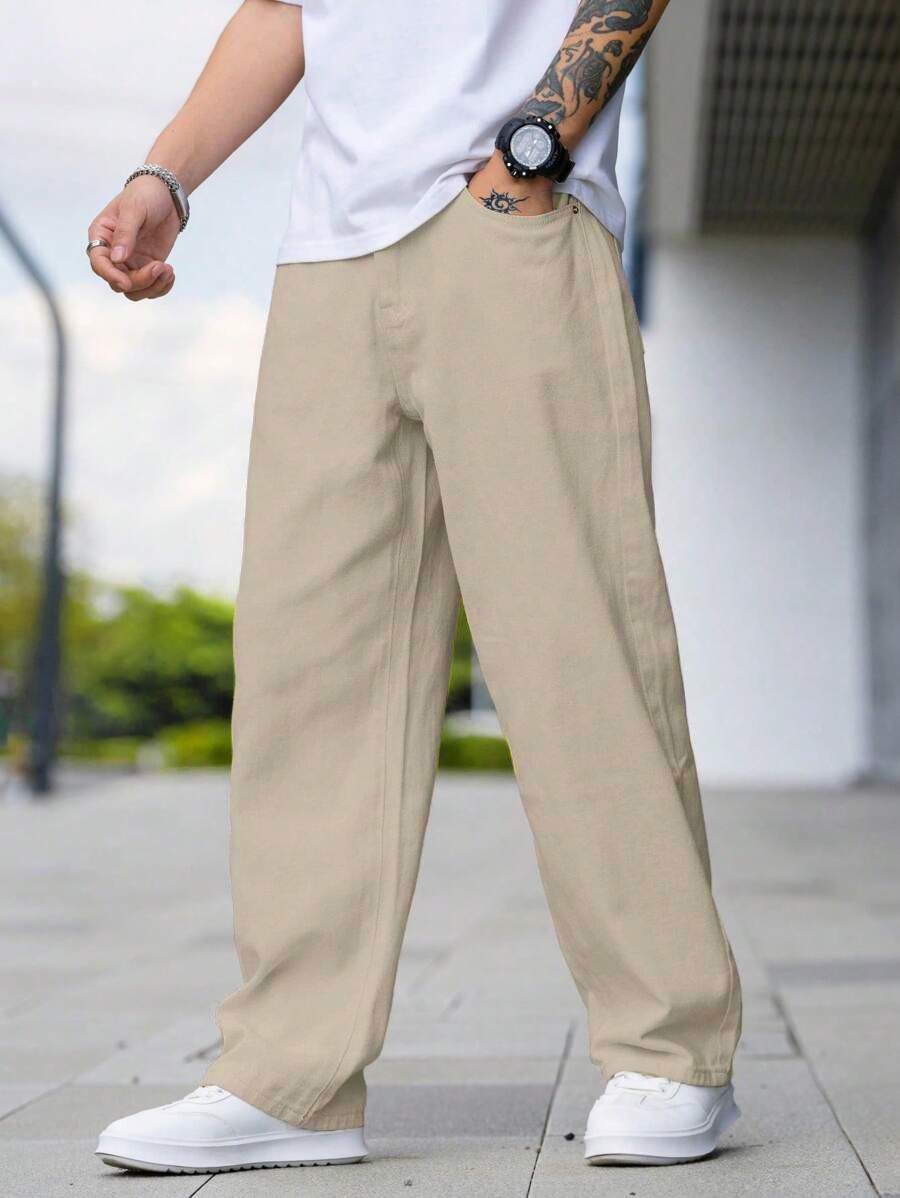 ragzo Men Baggy Fit Mid Rise Beige Jeans-picture-10