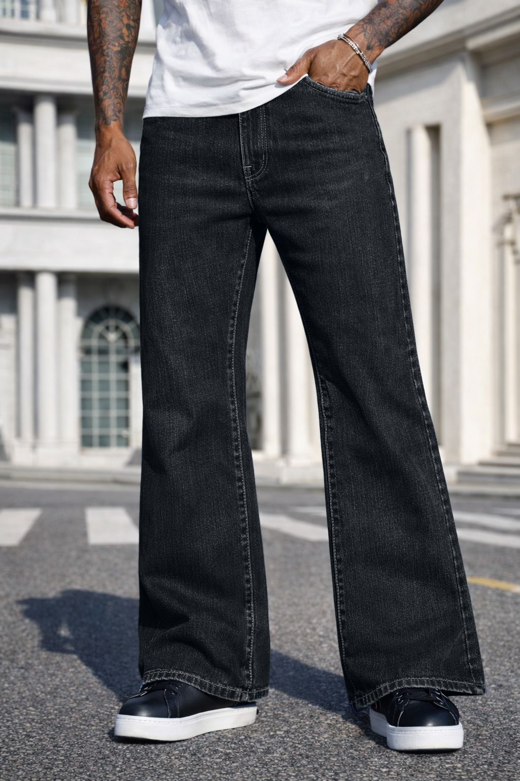 plus91 Men Boot-Leg High Rise Black Jeans-picture-26