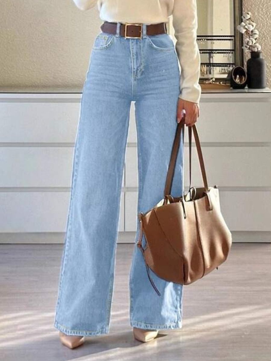voltvibe Women Straight Fit High Rise Light Blue Jeans-picture-0