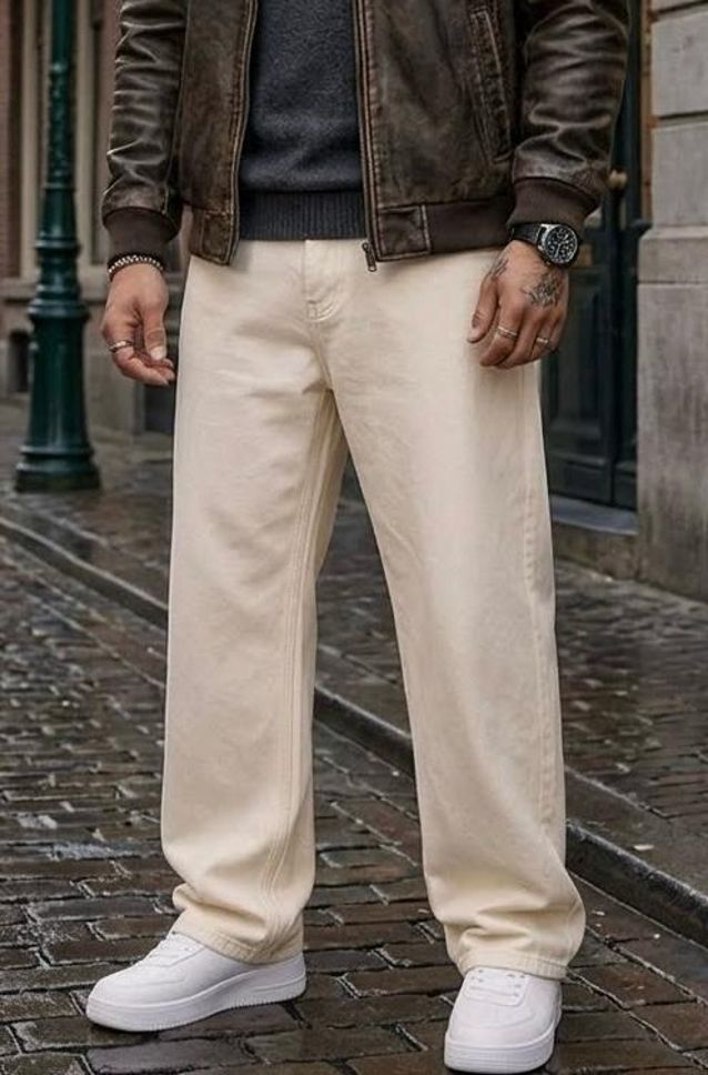 flaying Men Loose Fit Mid Rise Beige Jeans-picture-40
