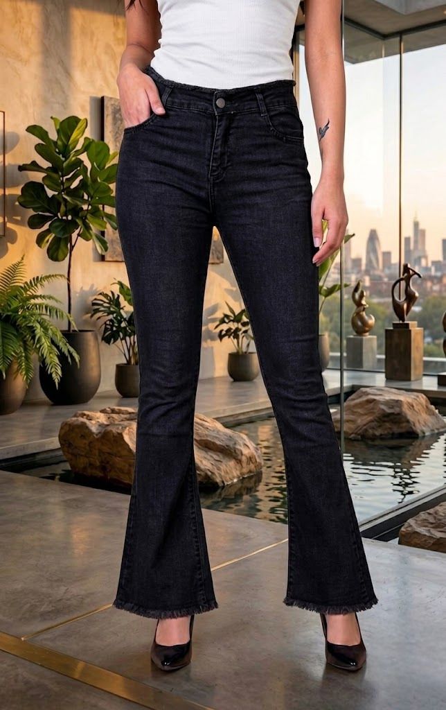 Women Flared High Rise Black Jeans-image-22