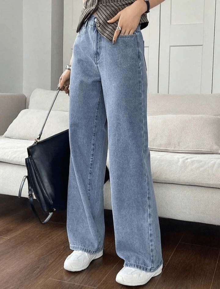 aav2 Women Wide Leg High Rise Light Blue Jeans-picture-13