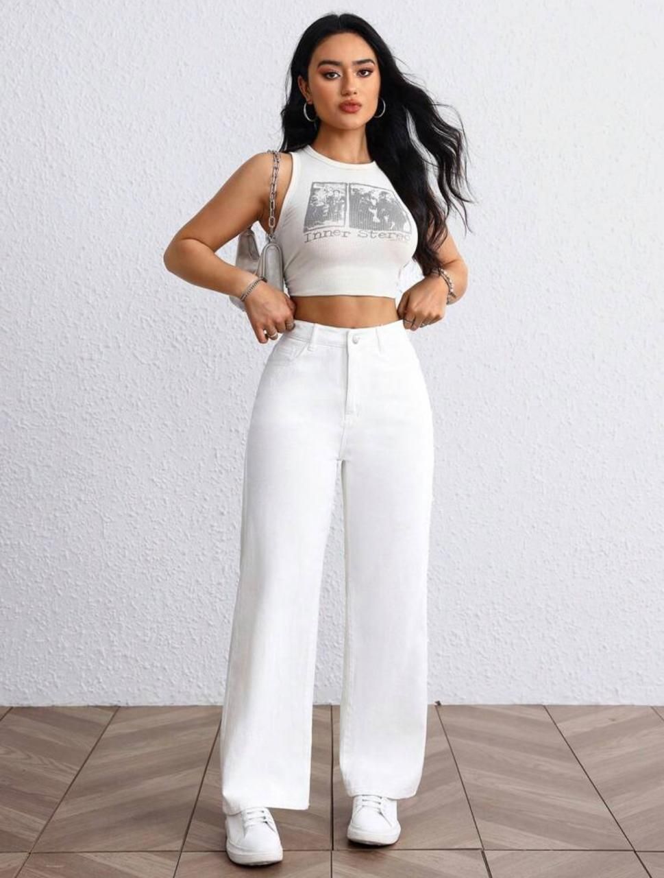 zayla Women Wide Leg High Rise White Jeans-picture-18