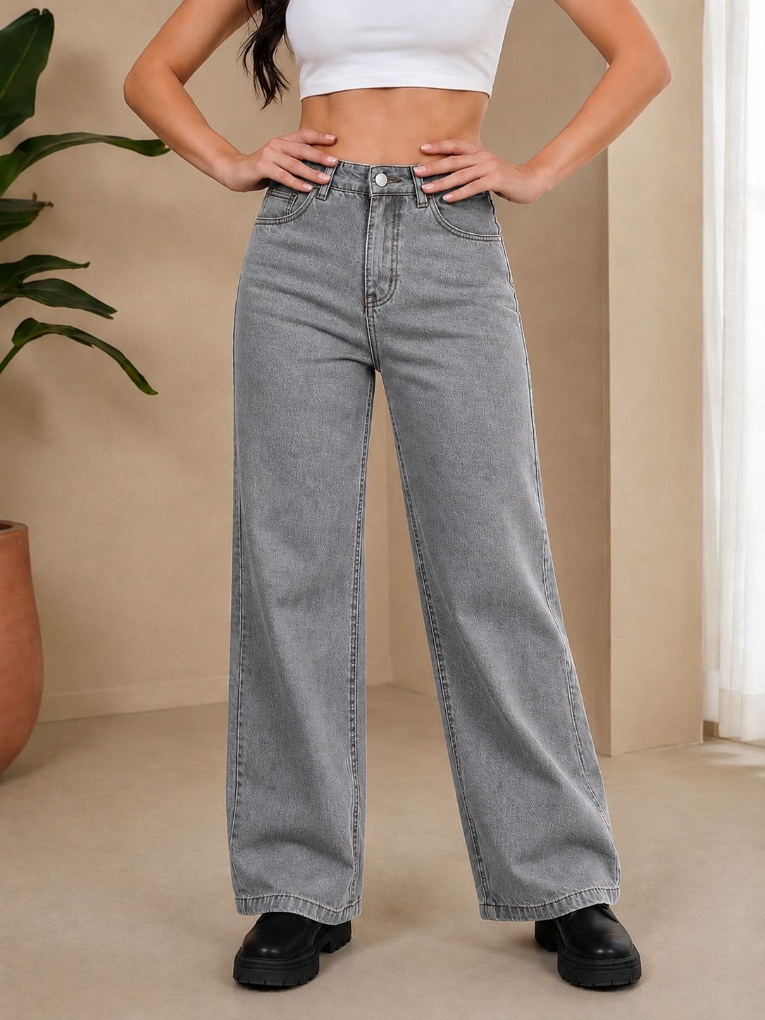 kashian Women Straight Fit High Rise Grey Jeans-picture-33