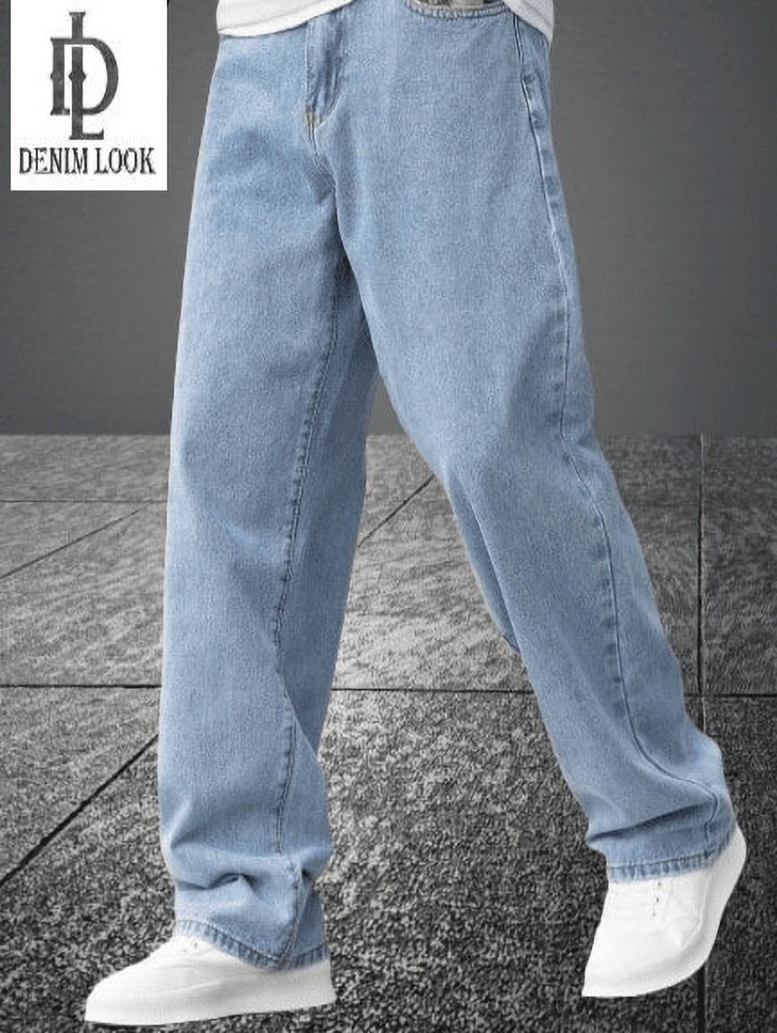 denim look Men Loose Fit Mid Rise Light Blue Jeans-picture-29