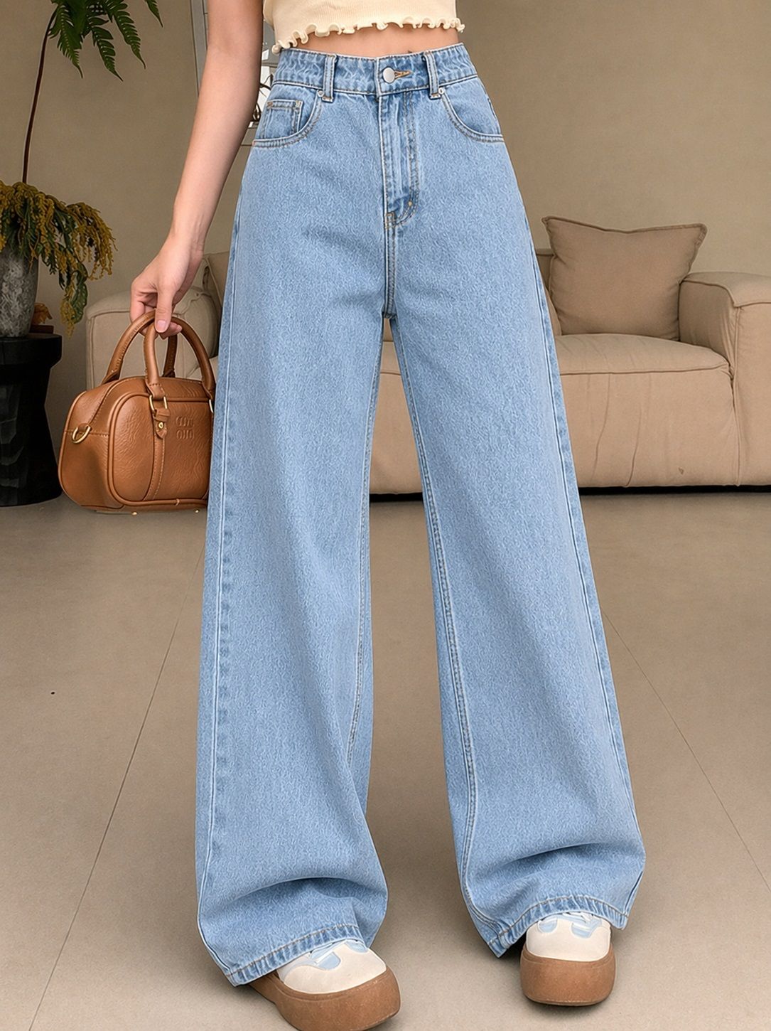 kashian Women Baggy Fit High Rise Light Blue Jeans-picture-10