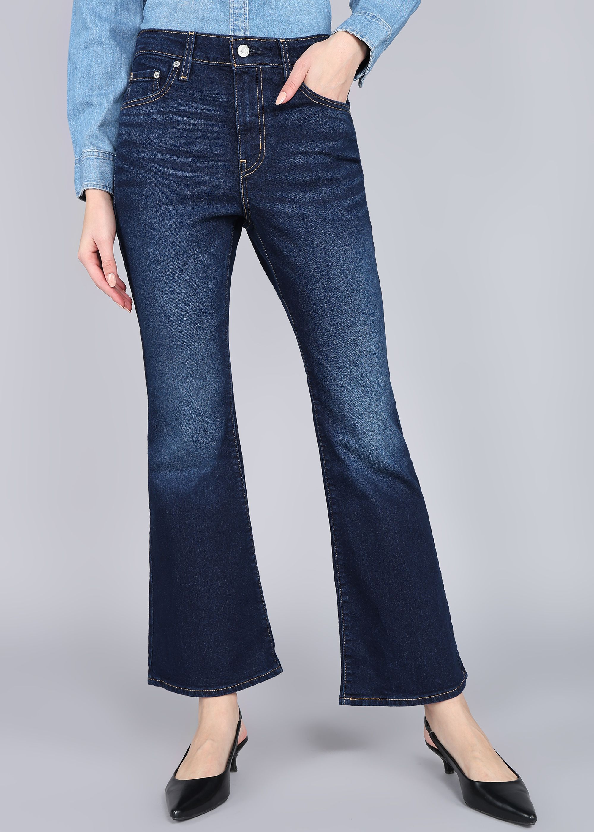 levi's Women Flared High Rise Dark Blue Jeans-picture-26
