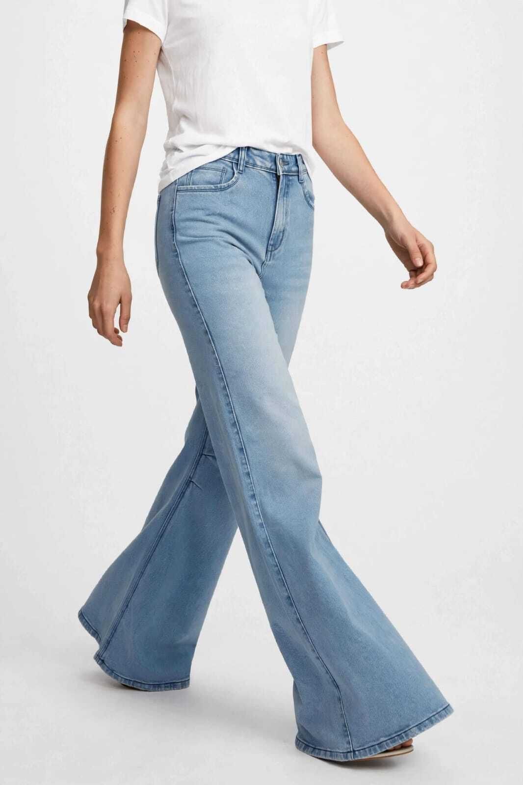 Women Flared High Rise Light Blue Jeans-image-3