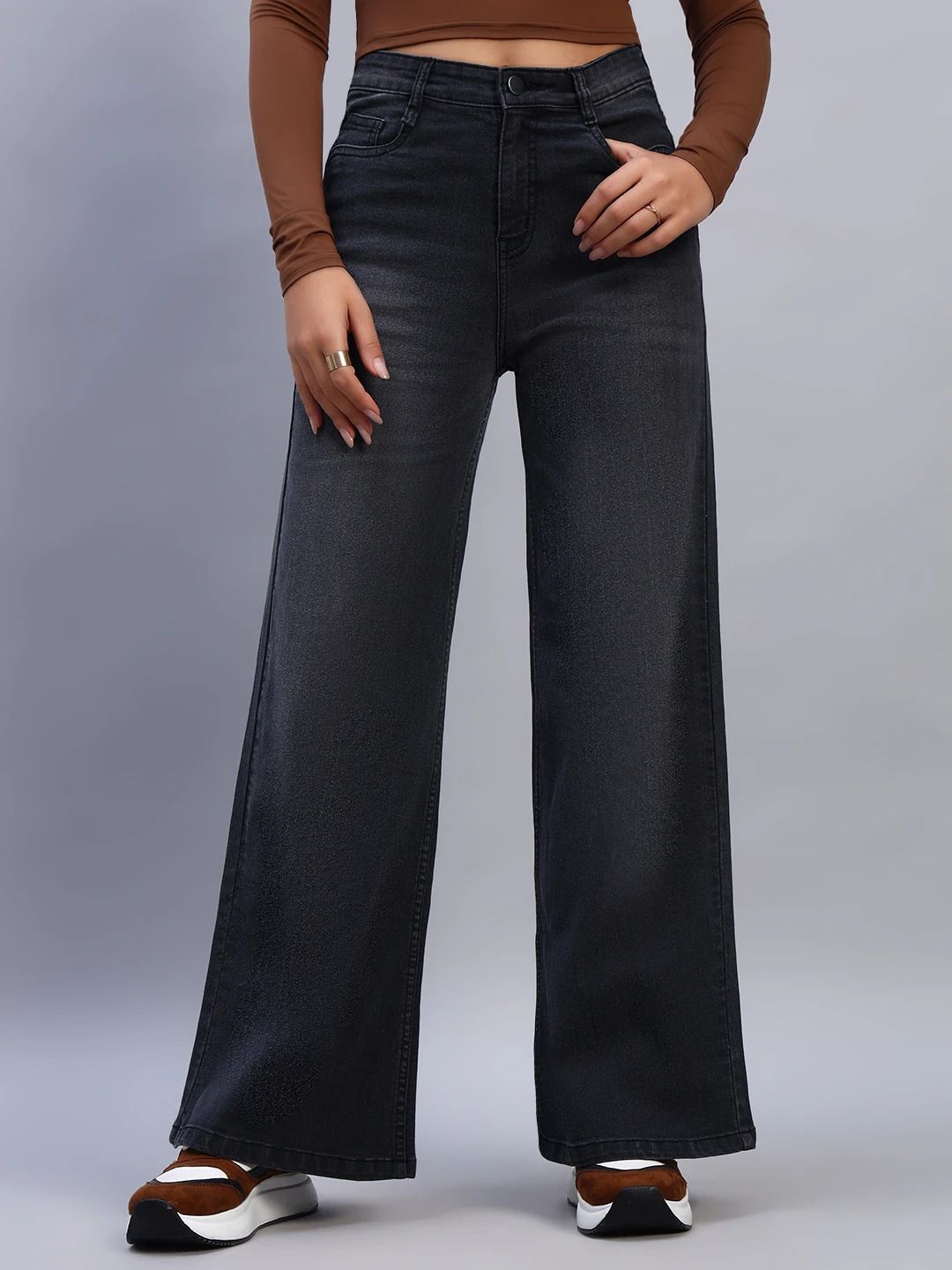 Women Flared High Rise Black Jeans