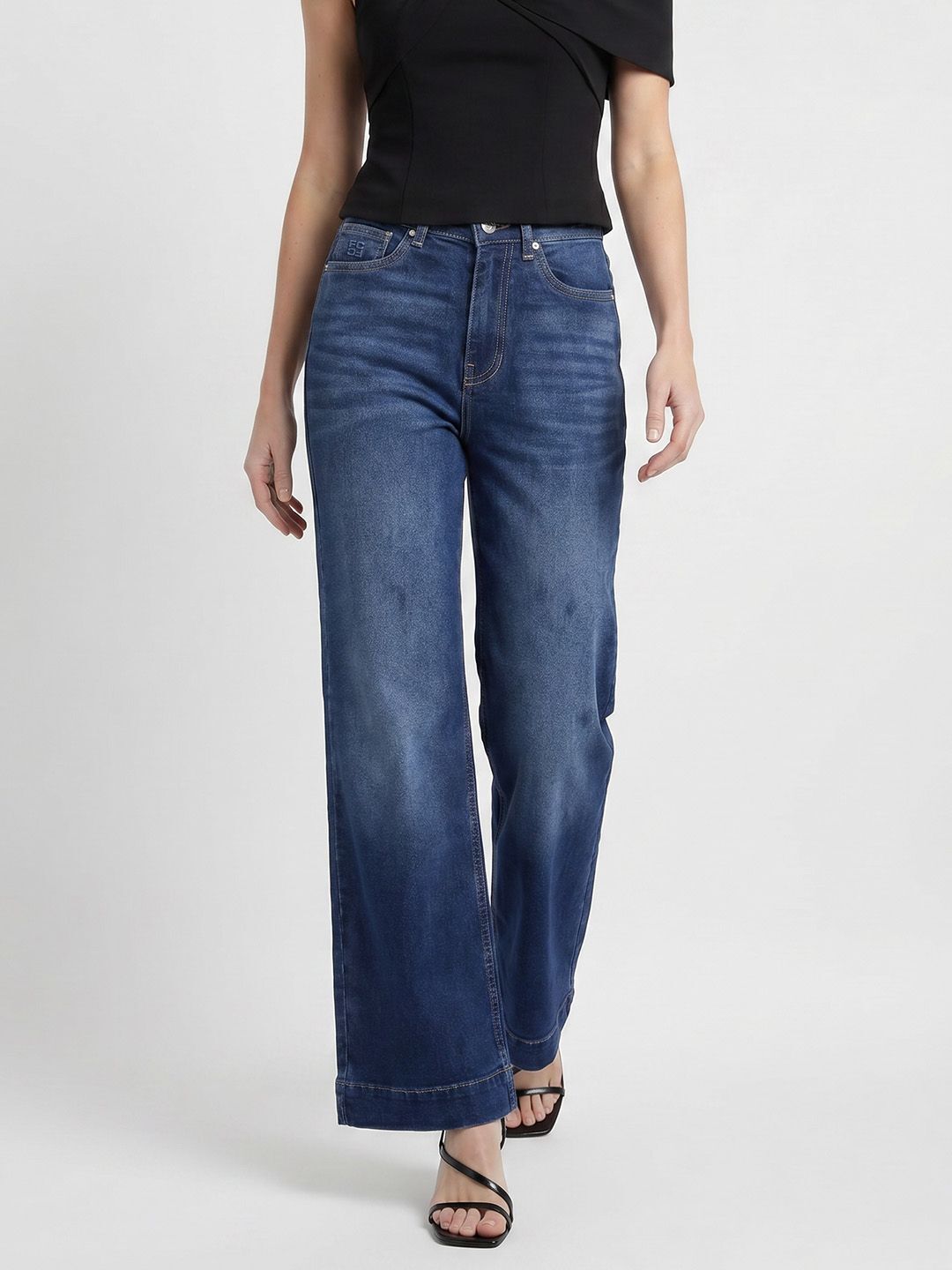 french connection Women Flared Mid Rise Blue Jeans-picture-40