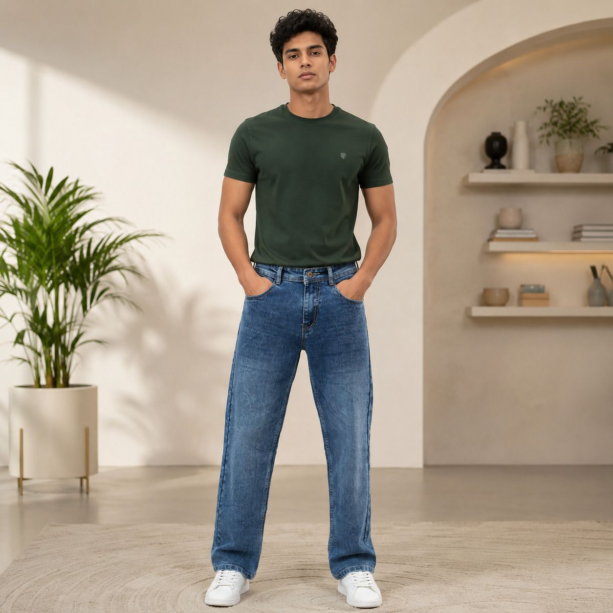 arrowmad Men Straight Fit Mid Rise Blue Jeans-picture-17