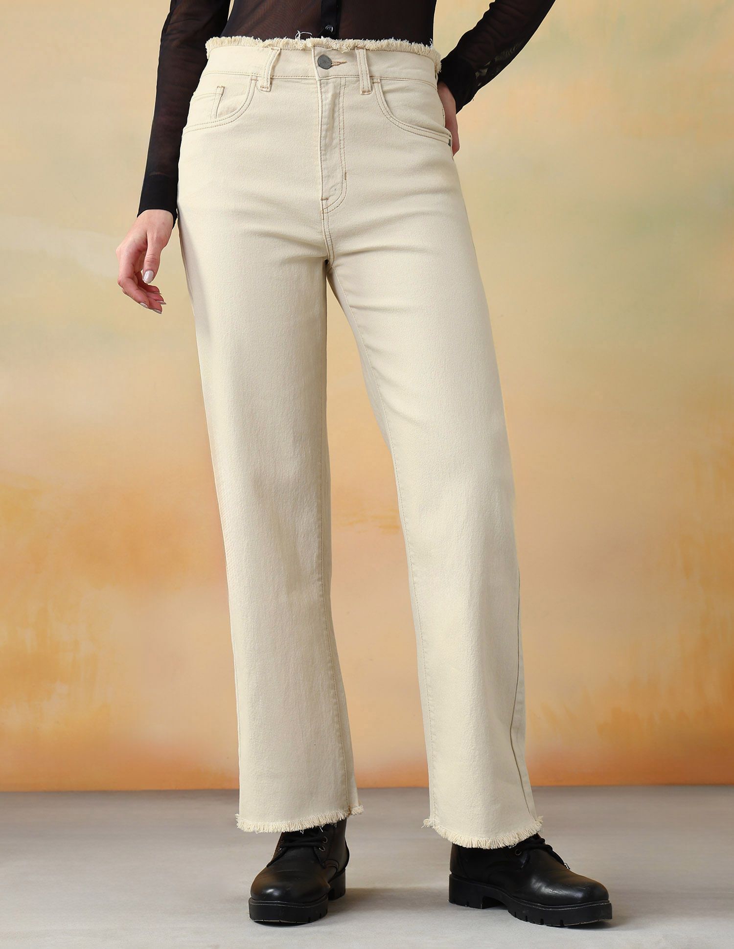 flying machine Women Straight Fit High Rise White Jeans-picture-11