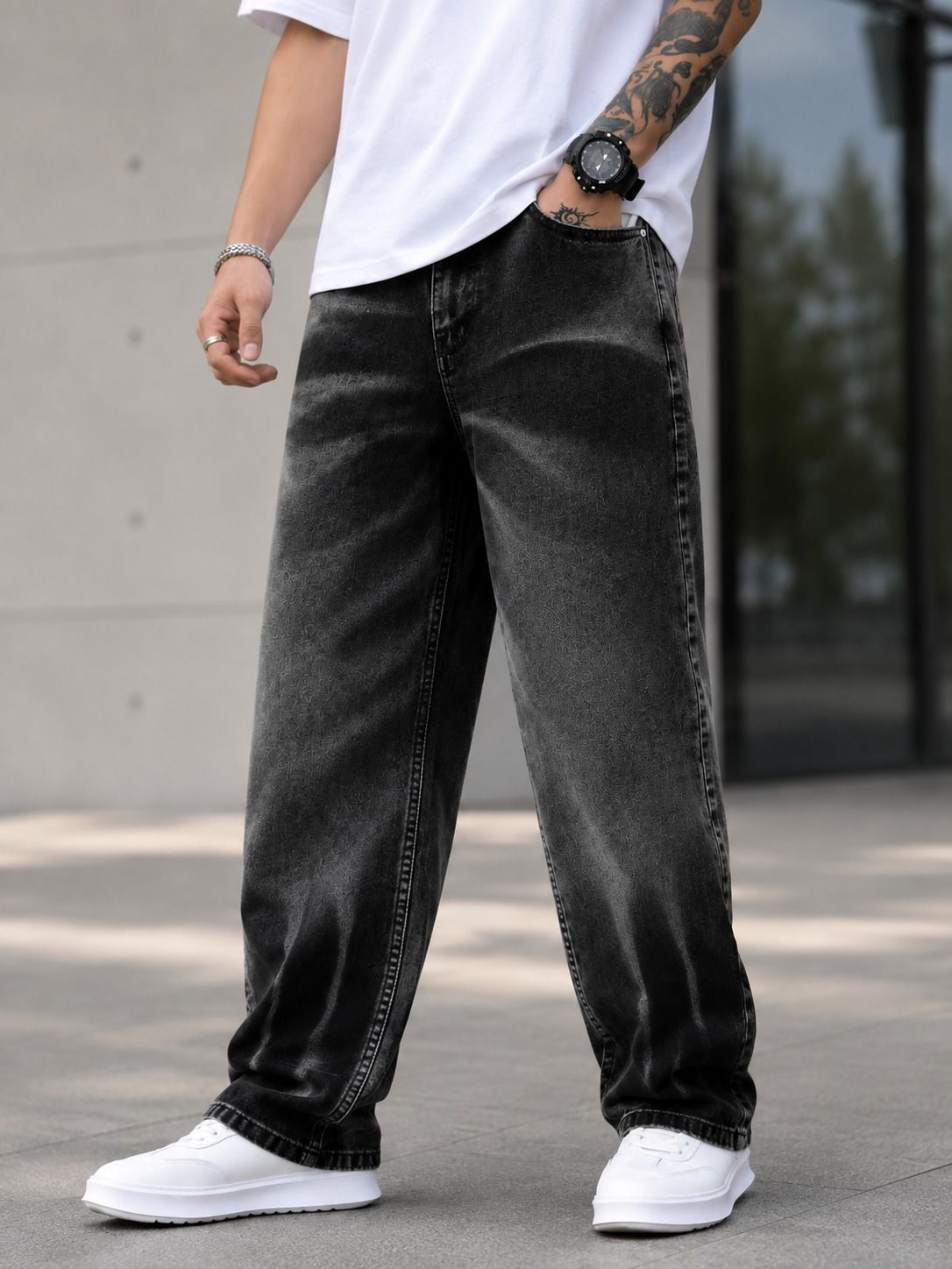denim life Men Loose Fit Mid Rise Grey Jeans-picture-10